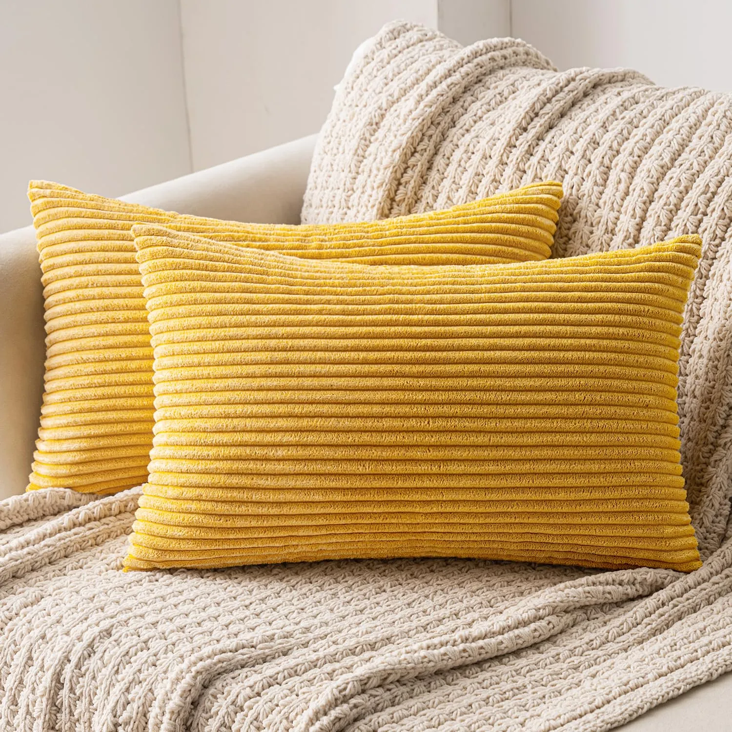 MIULEE Fodere Cuscini in Velluto a Coste, 40x80cm, Giallo Zenzero, Confezione da 2 - immagine 1