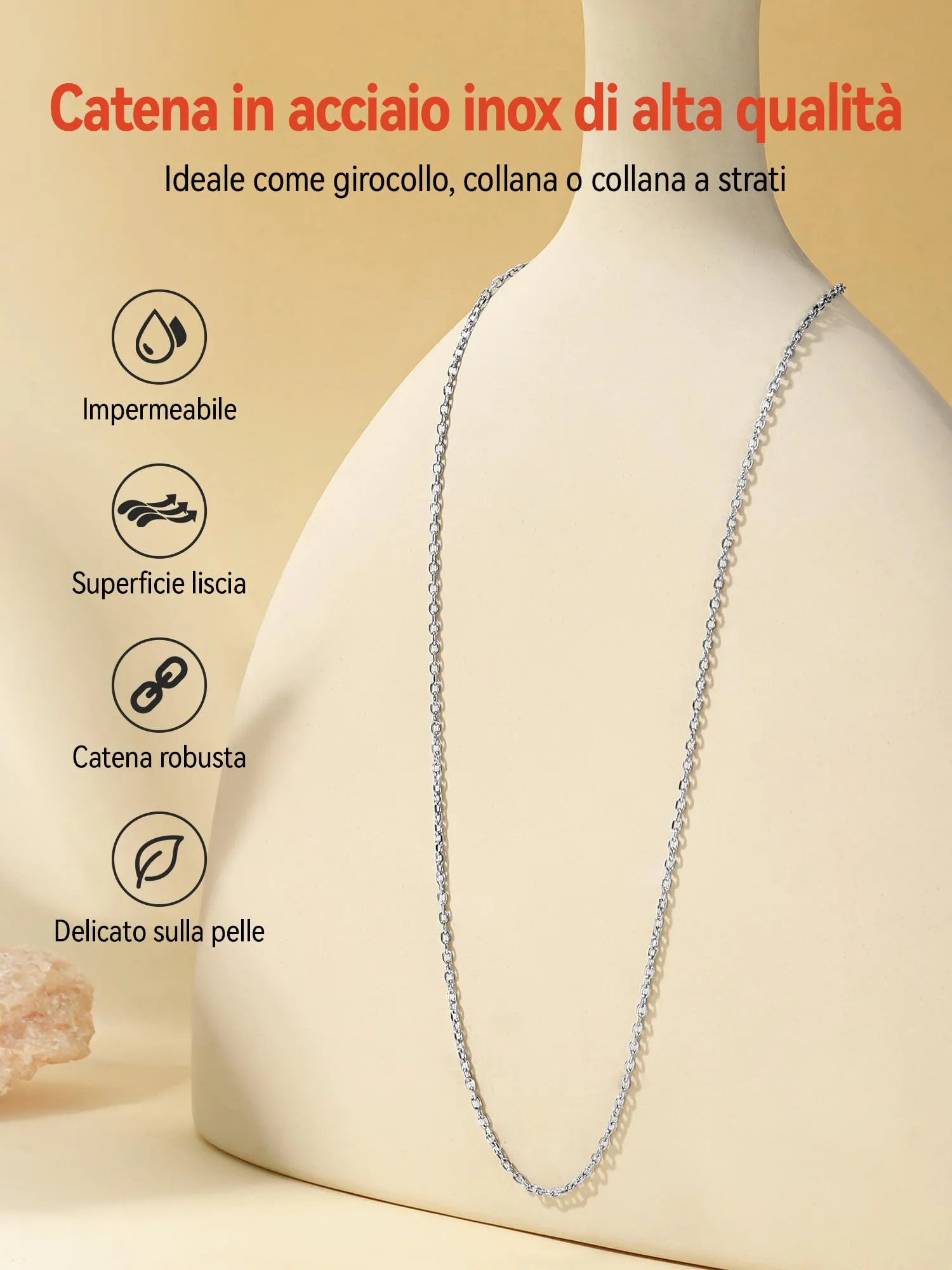 FaithHeart Collana Sottile in Acciaio Inossidabile Argento 1.4mm 55cm - immagine 6
