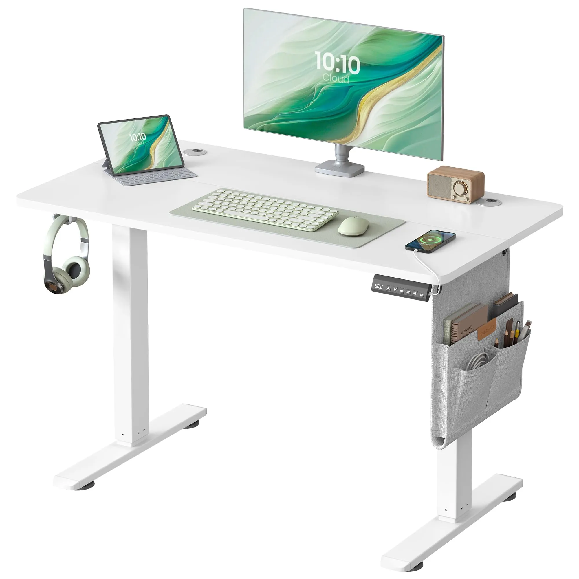 SONGMICS Scrivania Regolabile in Altezza Elettrica, 100 x 60 cm, Memoria per 4 Altezze, Porta USB-C, Bianco Opaco LSD130WZ01 - immagine 1
