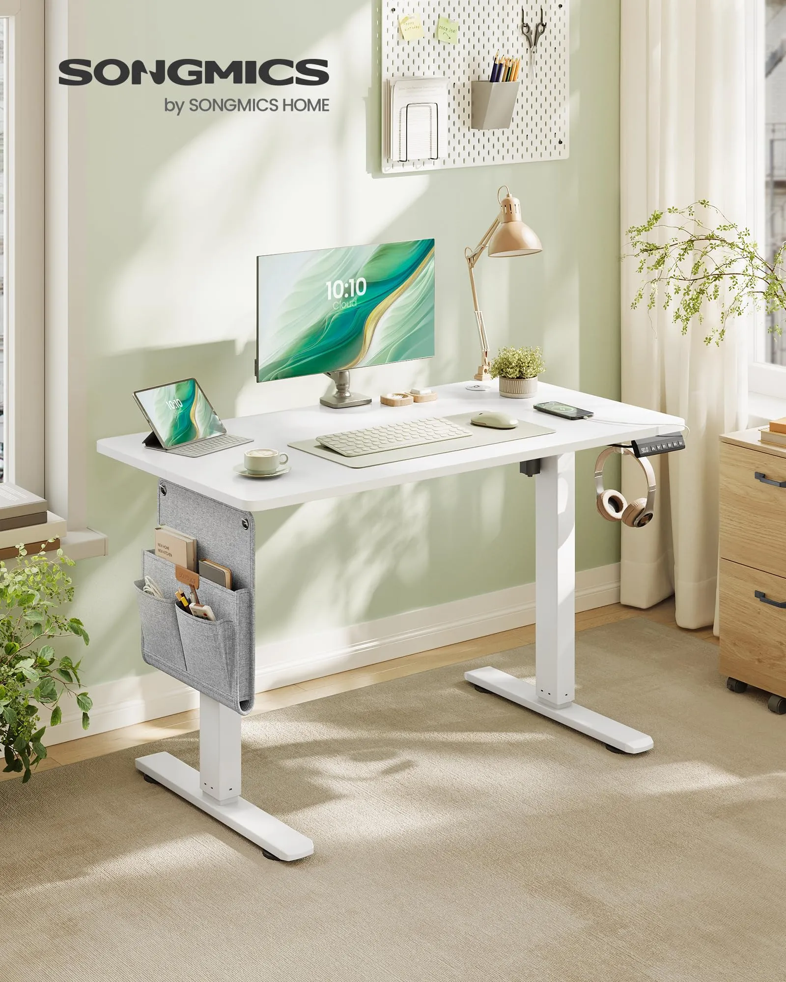 SONGMICS Scrivania Regolabile in Altezza Elettrica, 100 x 60 cm, Memoria per 4 Altezze, Porta USB-C, Bianco Opaco LSD130WZ01 - immagine 2