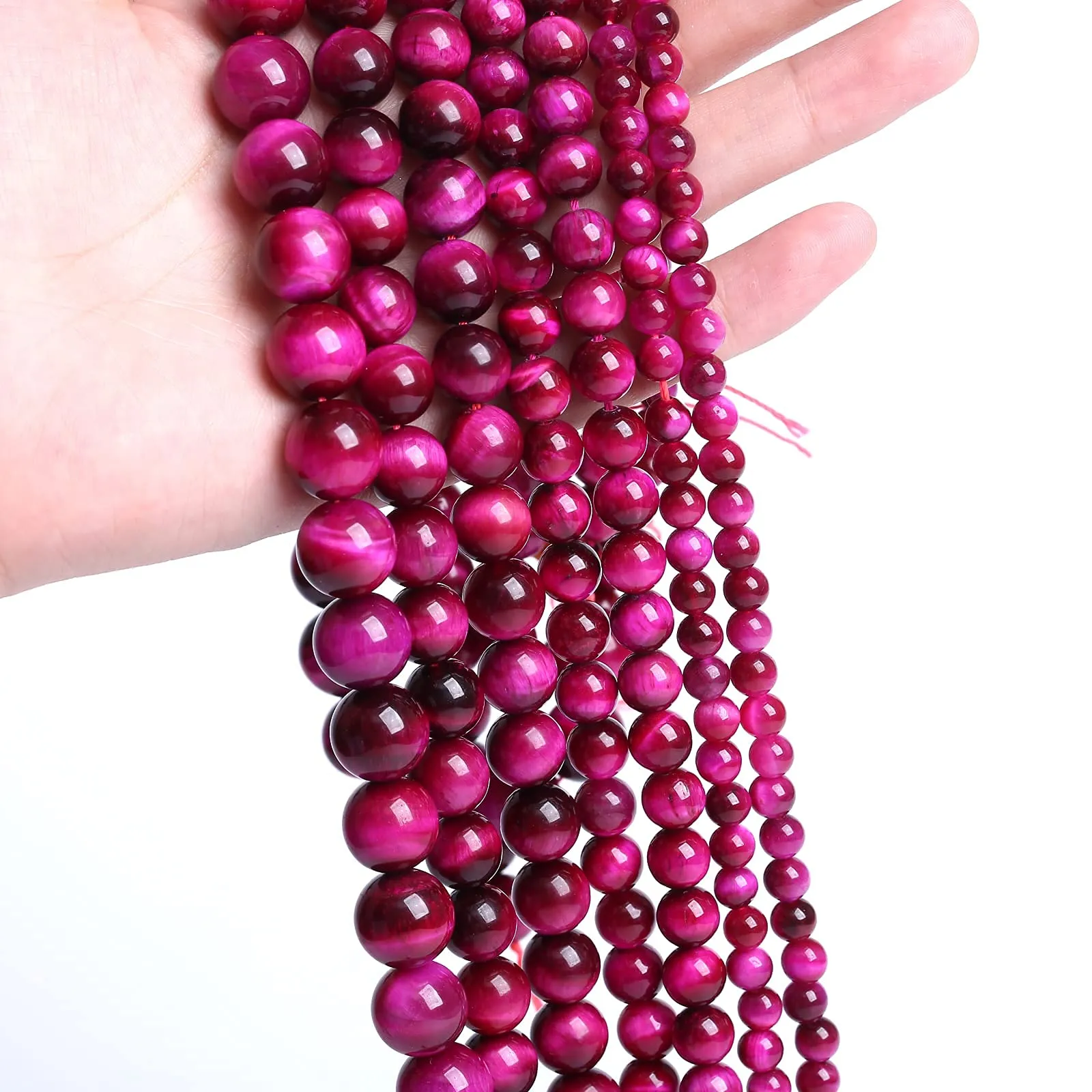 ZXYMLZI Perline in Agata Naturale Occhio di Tigre Rosso Rosa, 8 mm, 48 Pezzi - immagine 3
