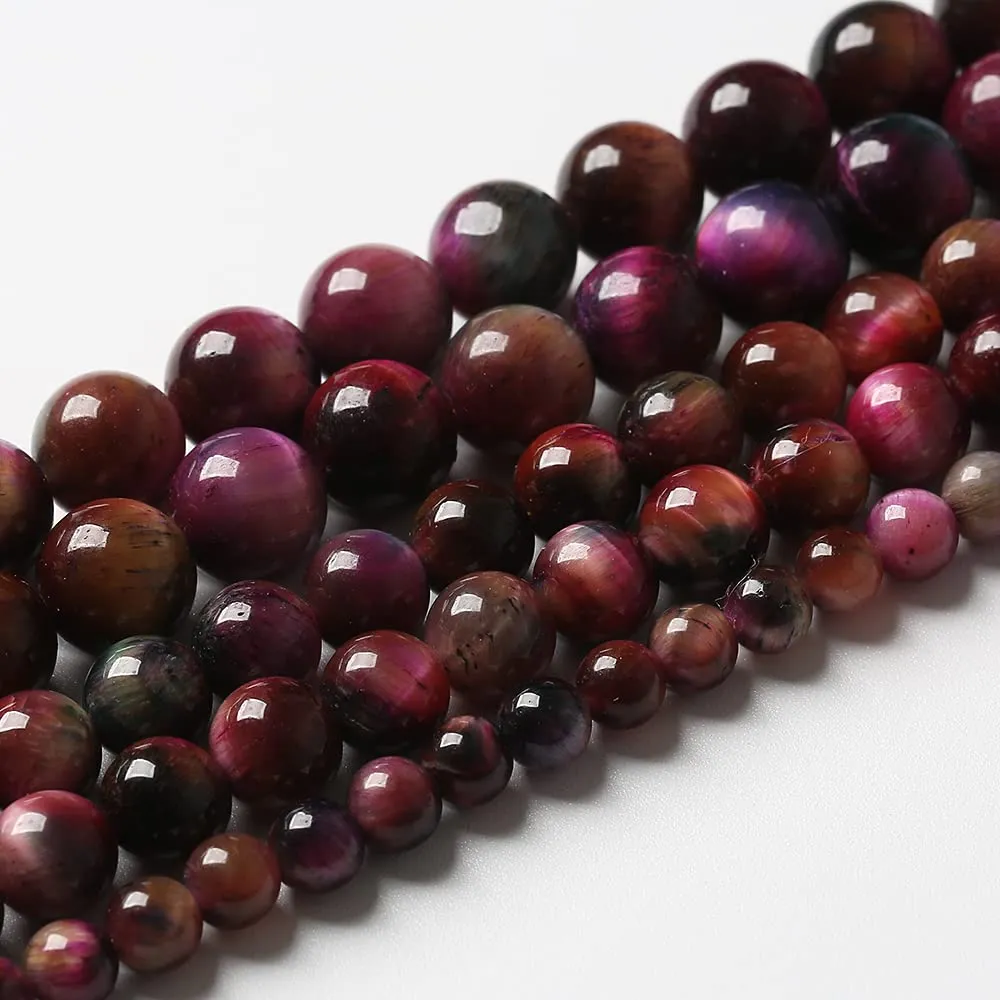 ZXYMLZI 32pcs 12mm Natural Red Pink Starry Sky Tiger Eye Round Loose Beads for Jewelry Making - immagine 3