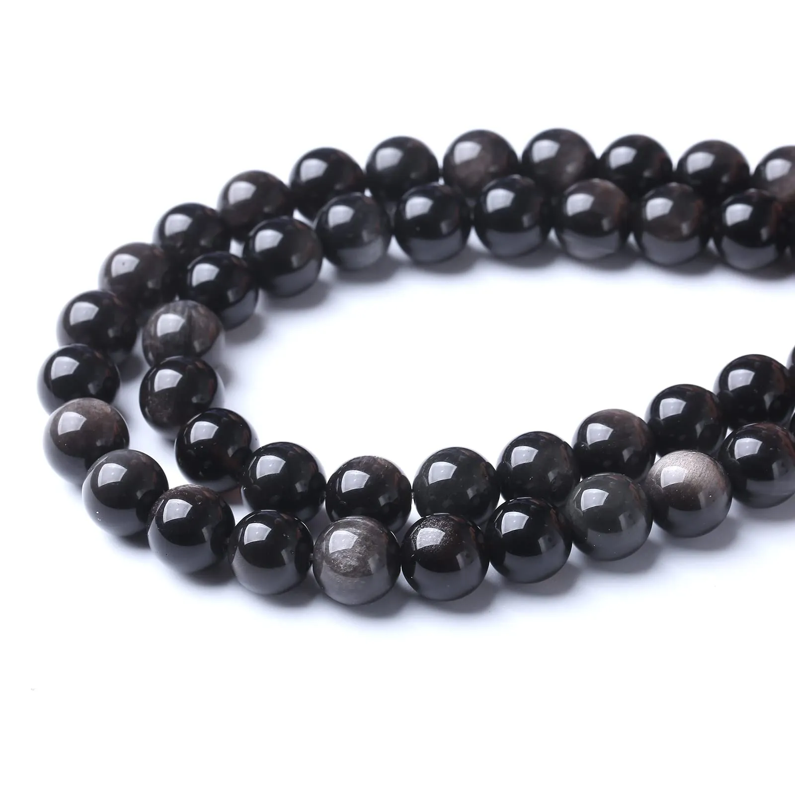 ZXYMLZI 32 Perline Rotonde in Ossidiana Naturale AAA, 12 mm, Color Argento - immagine 3