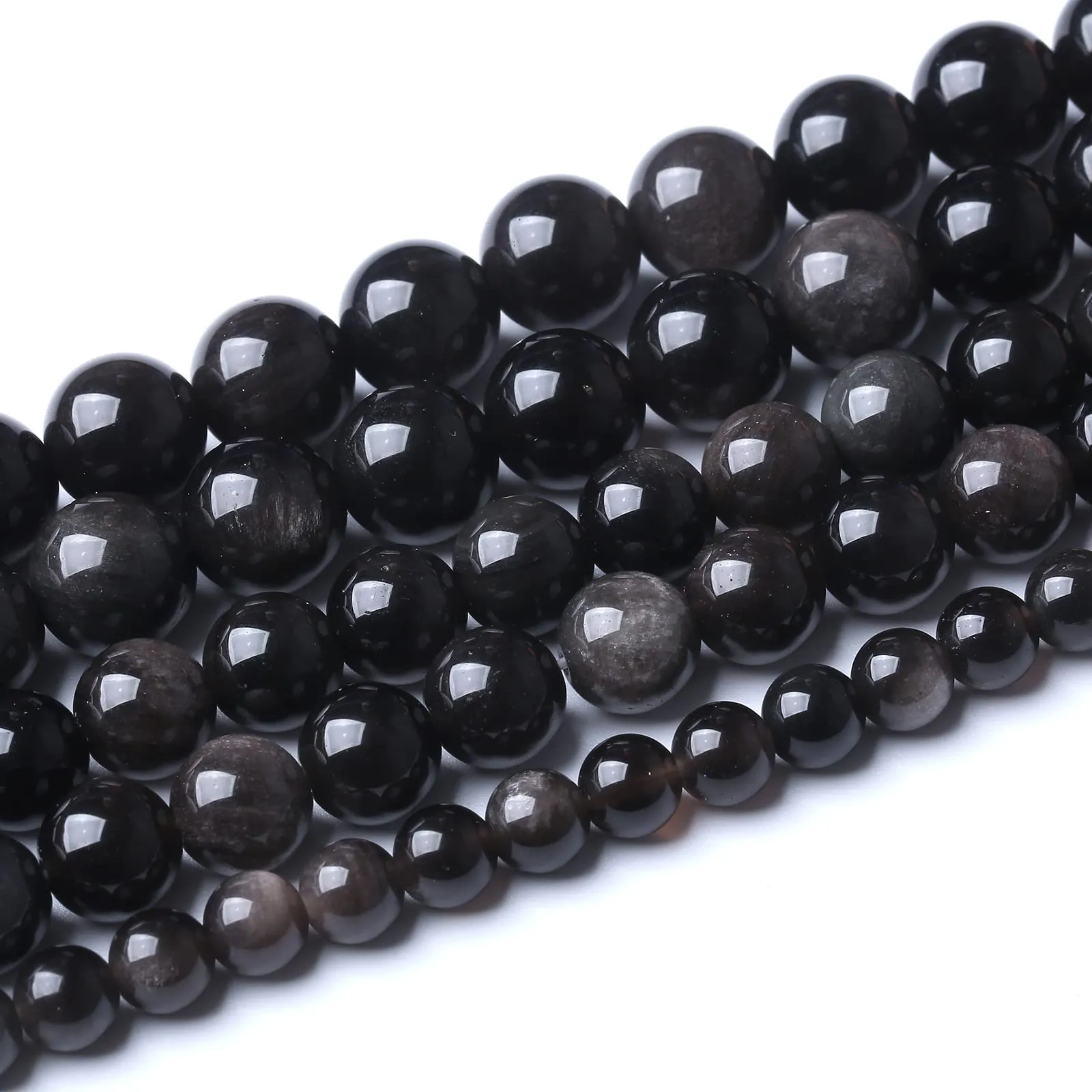 ZXYMLZI 32 Perline Rotonde in Ossidiana Naturale AAA, 12 mm, Color Argento - immagine 4