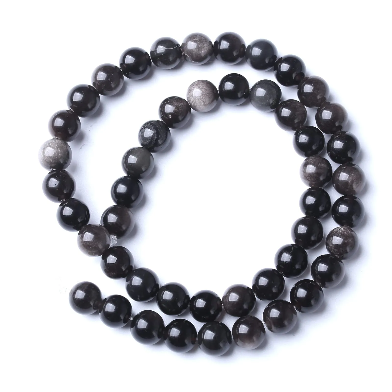 ZXYMLZI 32 Perline Rotonde in Ossidiana Naturale AAA, 12 mm, Color Argento - immagine 5