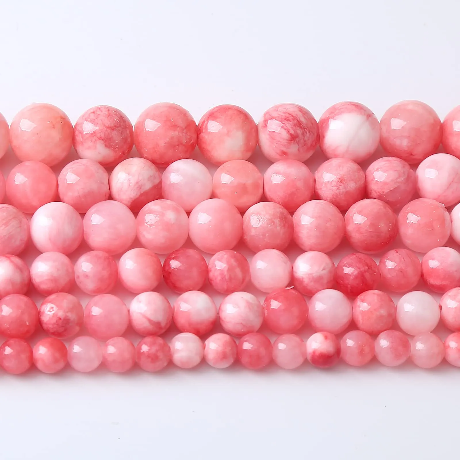 ZXYMLZI 36 Perline Rotonde in Giada Persiana Naturale Rosa e Bianca, 10 mm, 38,1 cm - immagine 2