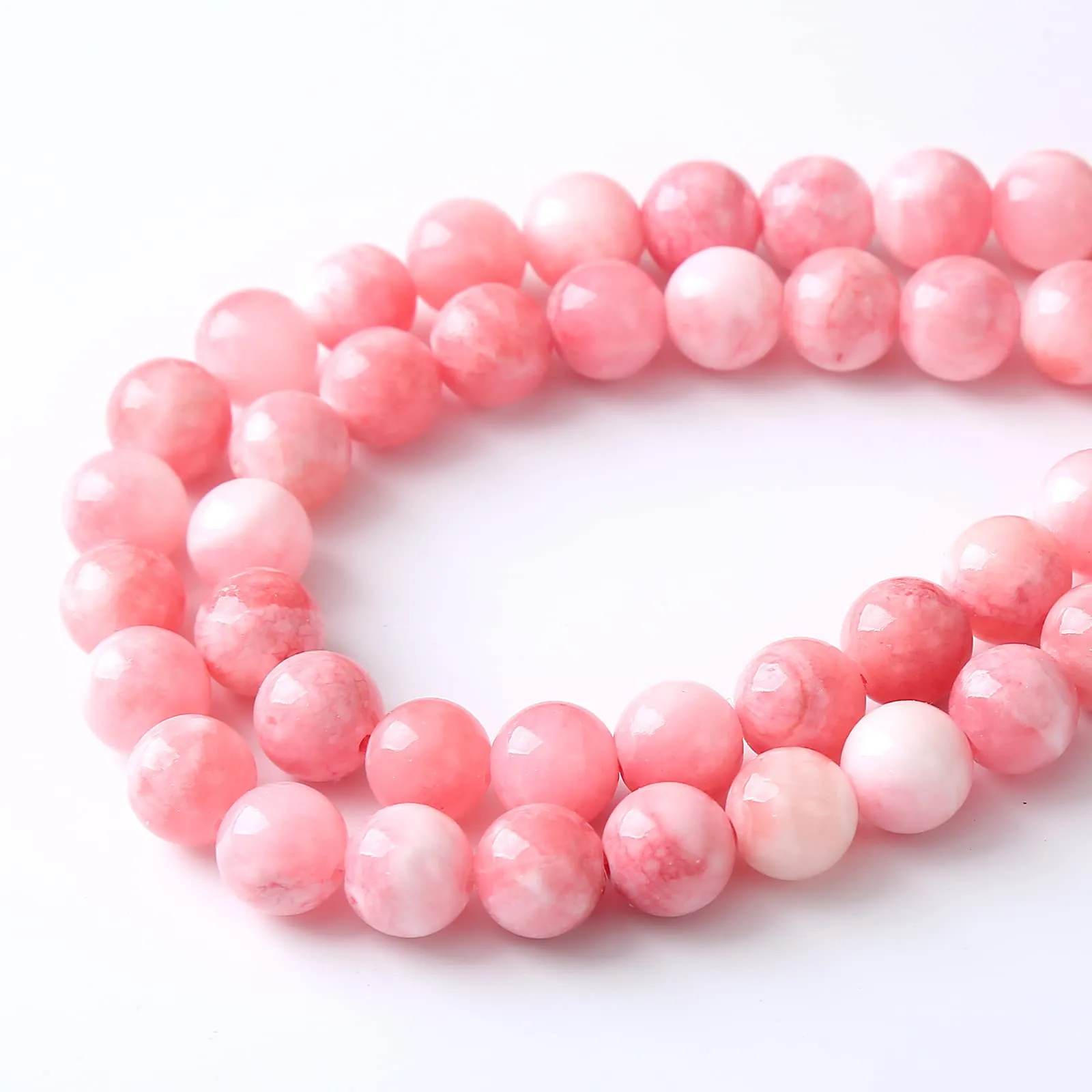 ZXYMLZI 36 Perline Rotonde in Giada Persiana Naturale Rosa e Bianca, 10 mm, 38,1 cm - immagine 5