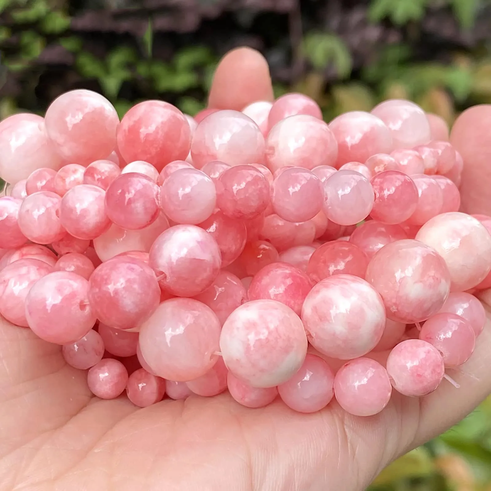ZXYMLZI Perline in Giada Persiana Naturale Rosa e Bianca, 8 mm, 45 Pezzi - immagine 4