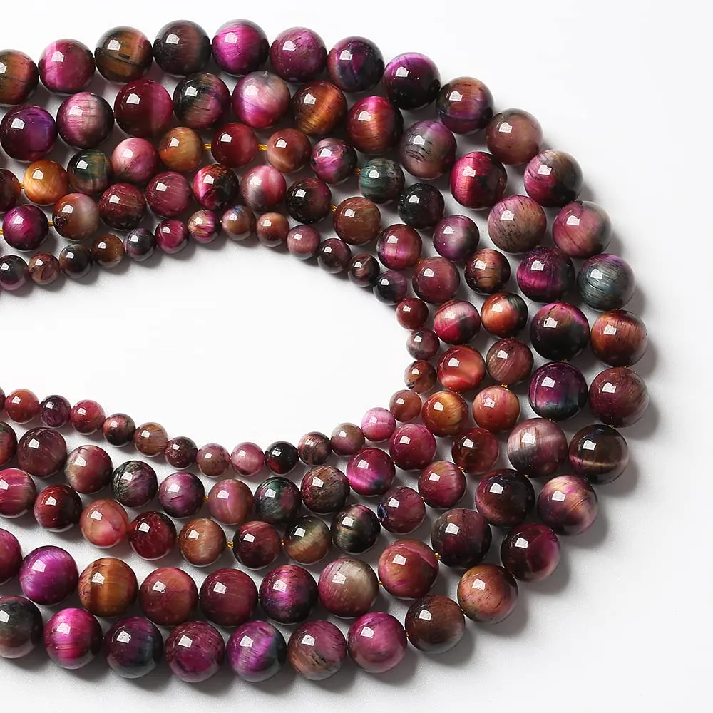 ZXYMLZI 90 Perline in Occhio di Tigre Naturale AAA 4mm, Rosso Rosa Stellato per Gioielli fai da te - immagine 2