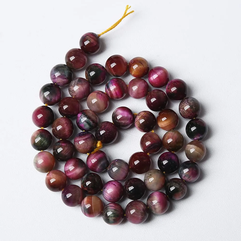 ZXYMLZI 90 Perline in Occhio di Tigre Naturale AAA 4mm, Rosso Rosa Stellato per Gioielli fai da te - immagine 4