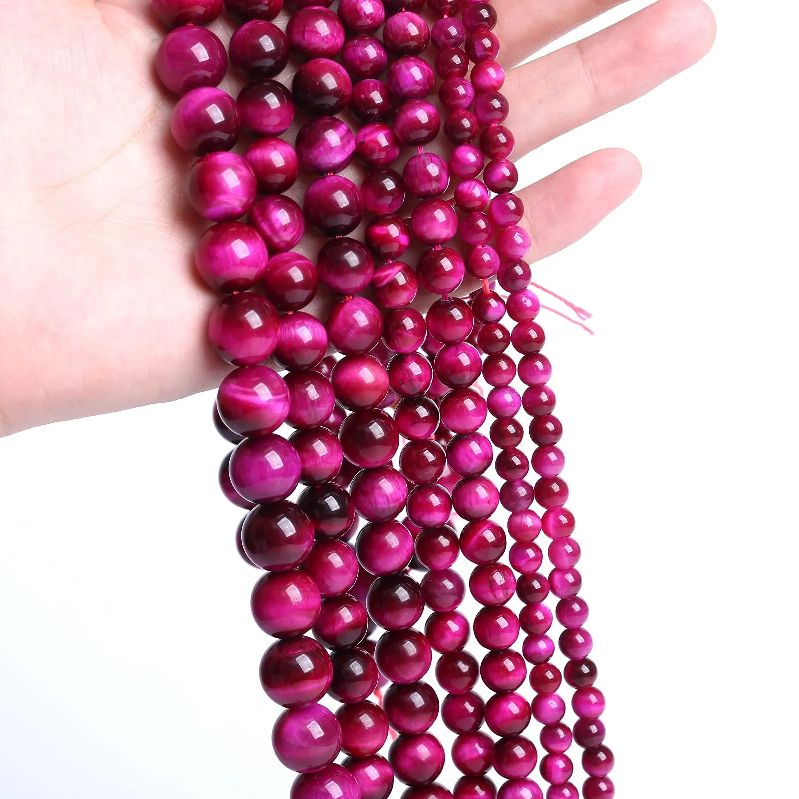 ZXYMLZI Perline in Pietra Naturale Occhio di Tigre Rosso Rosa, 6mm, 120 Pezzi (2 Fili da 81,3 cm) - immagine 3