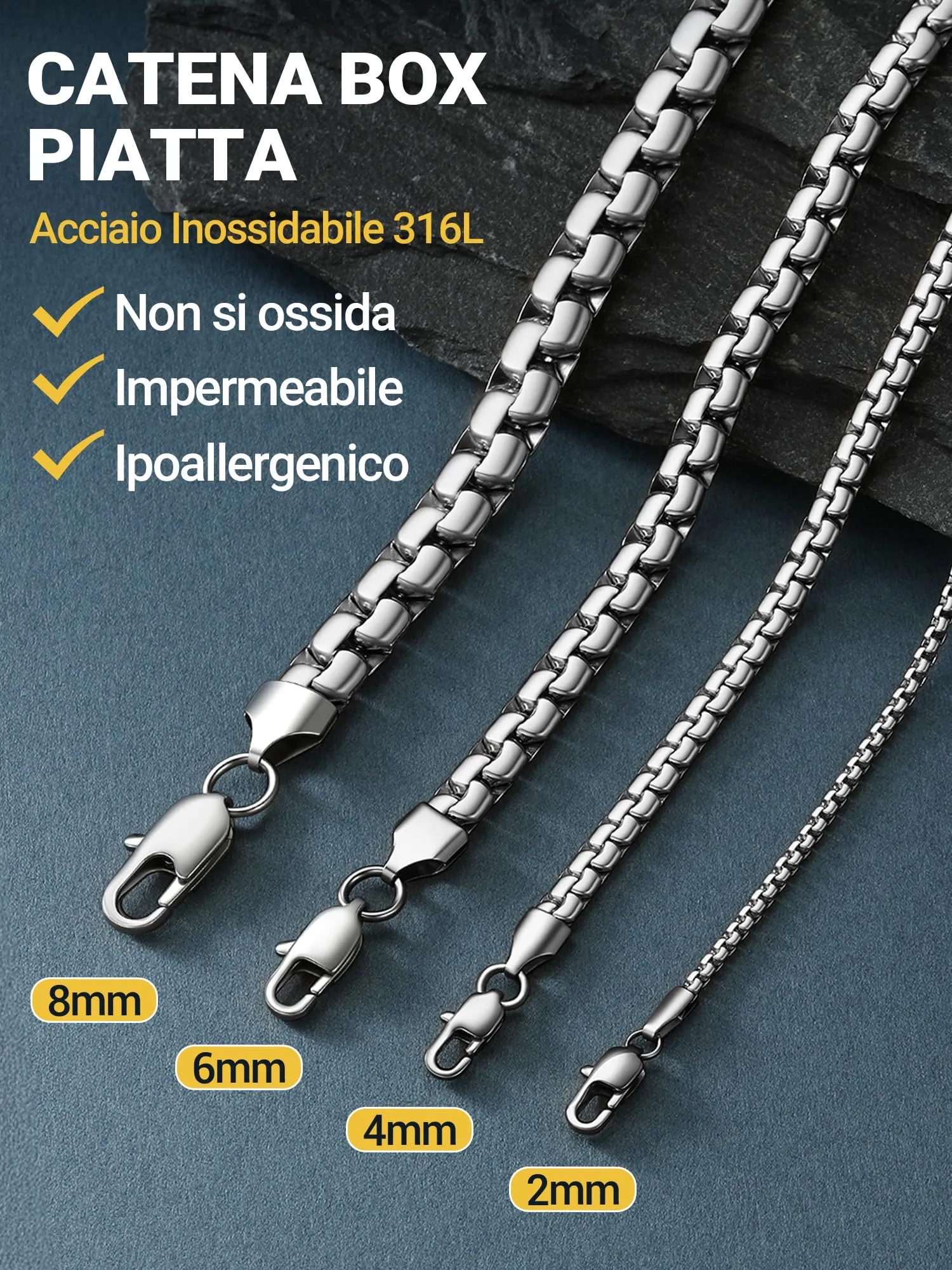 PROSTEEL Collana Uomo in Acciaio Inossidabile 316L 2mm 51cm Argento - immagine 5
