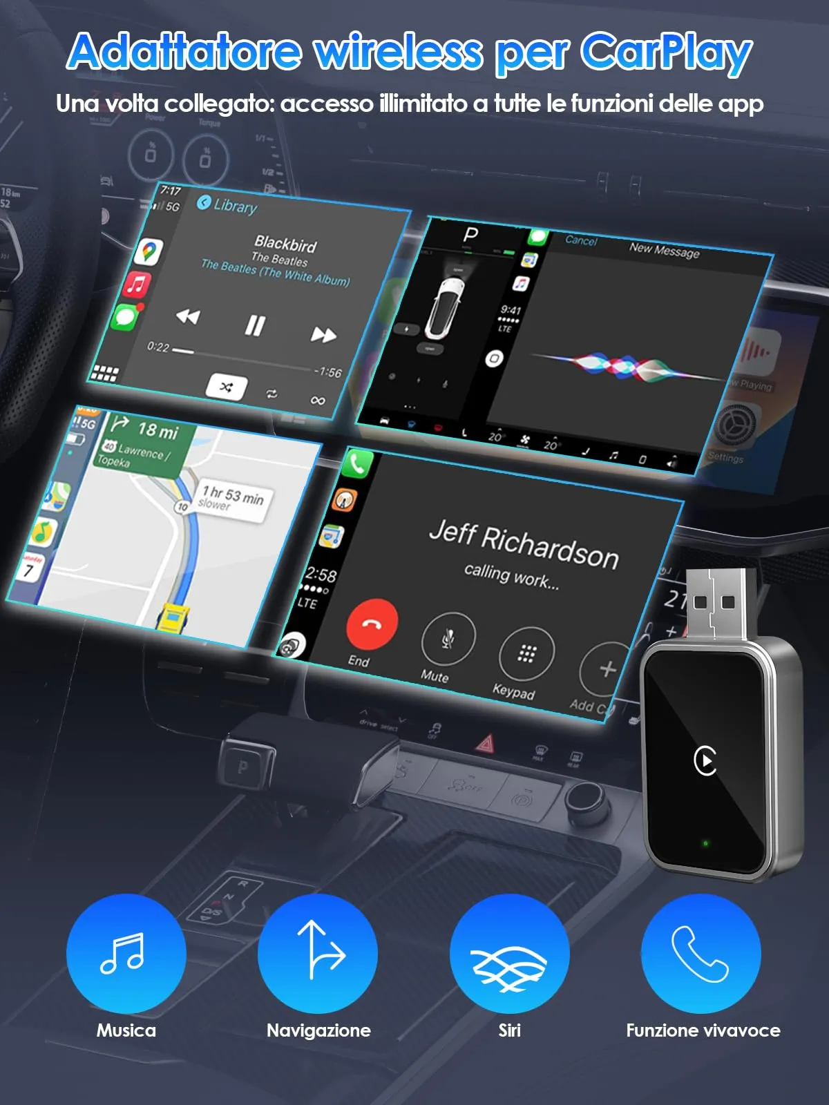 PARPAT Adattatore CarPlay Wireless 2026 USB/Type-C per iOS 12+ - immagine 2