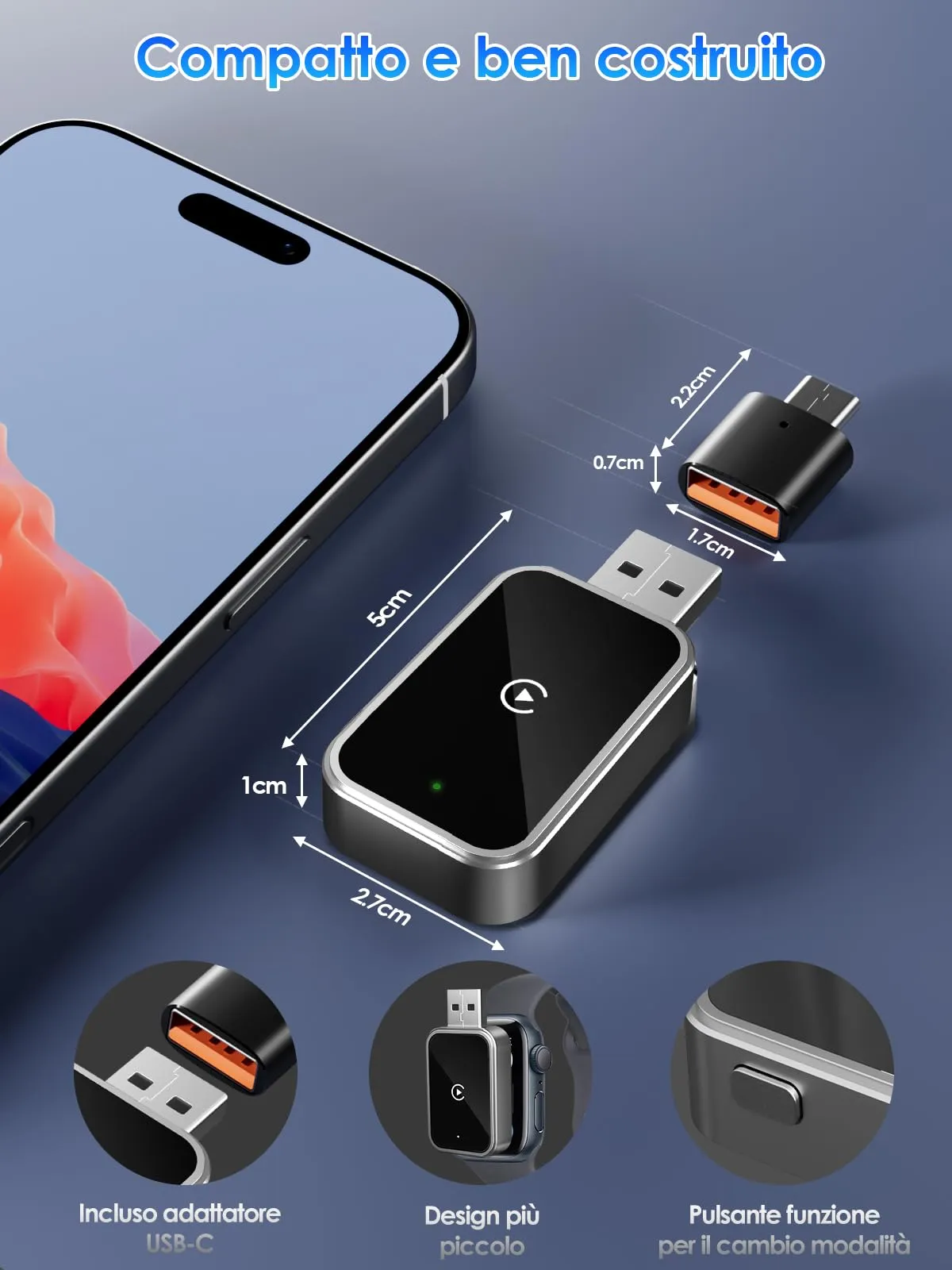 PARPAT Adattatore CarPlay Wireless 2026 USB/Type-C per iOS 12+ - immagine 6