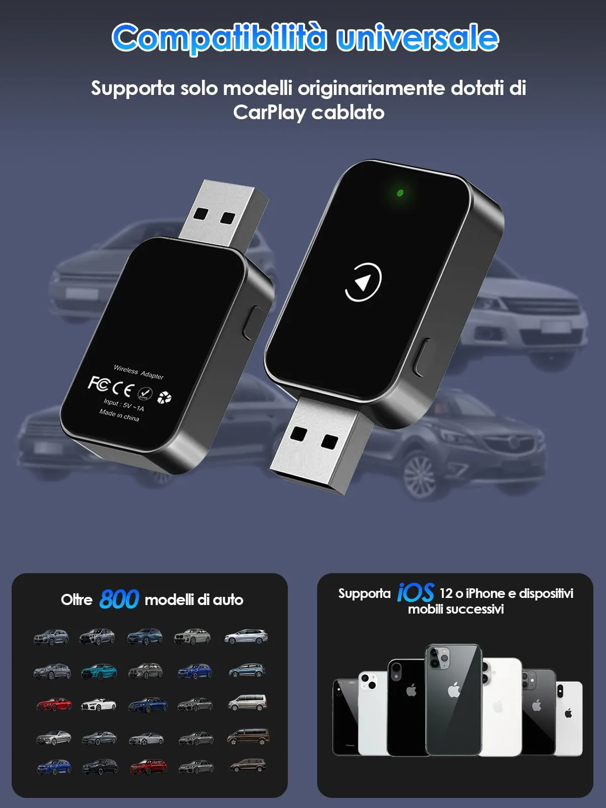 PARPAT Adattatore CarPlay Wireless 2026 USB/Type-C per iOS 12+ - immagine 7