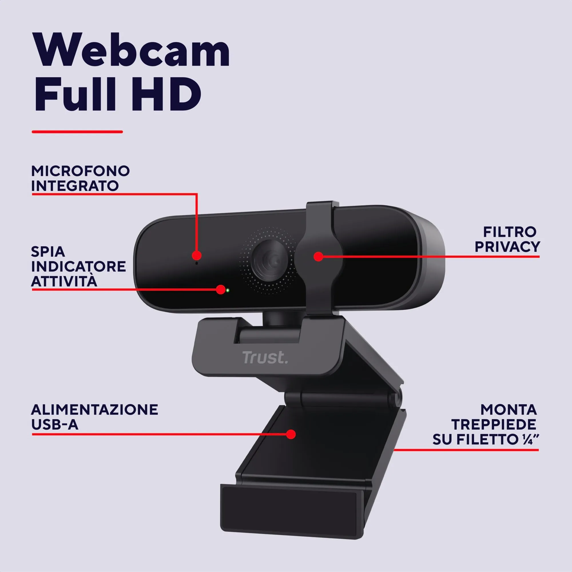 Trust Oran Full HD 1080p Webcam con Microfono e Filtro Privacy - immagine 2