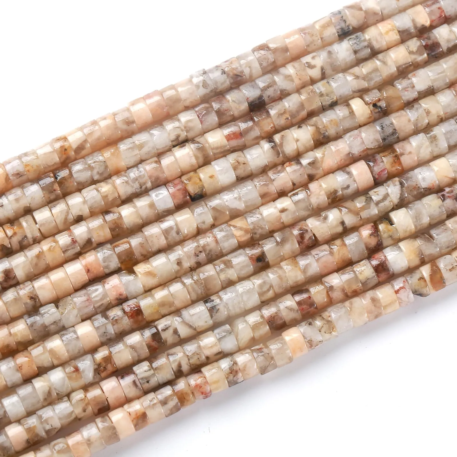 ZXYMLZI Perline in Pietra Fossile di Ciprea Fiorita, Rotonde e Piatte a Forma di Tubo, 2 x 4 mm, 150 Pezzi - immagine 2