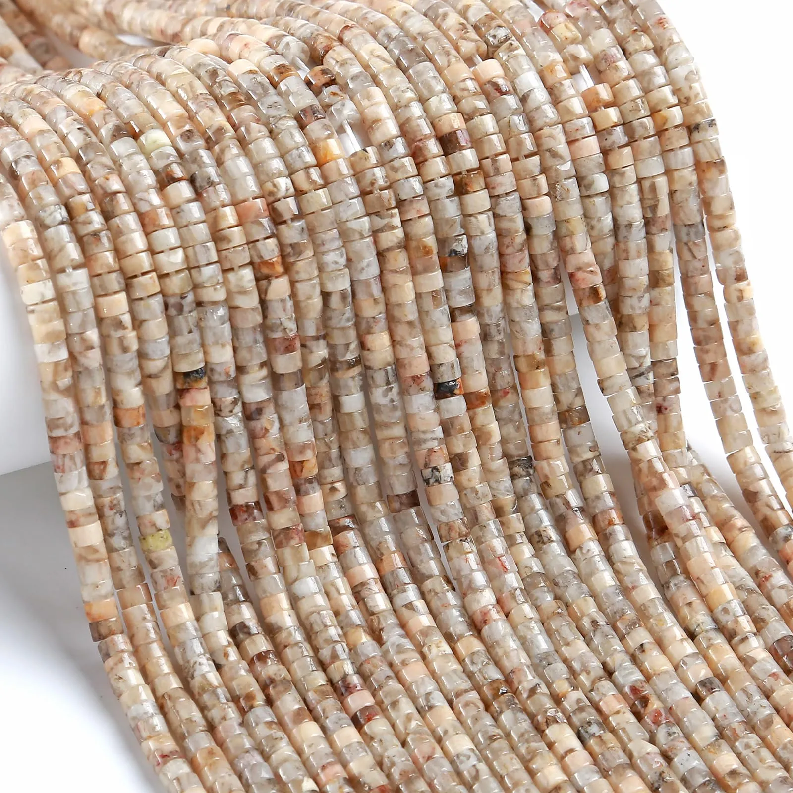 ZXYMLZI Perline in Pietra Fossile di Ciprea Fiorita, Rotonde e Piatte a Forma di Tubo, 2 x 4 mm, 150 Pezzi - immagine 3