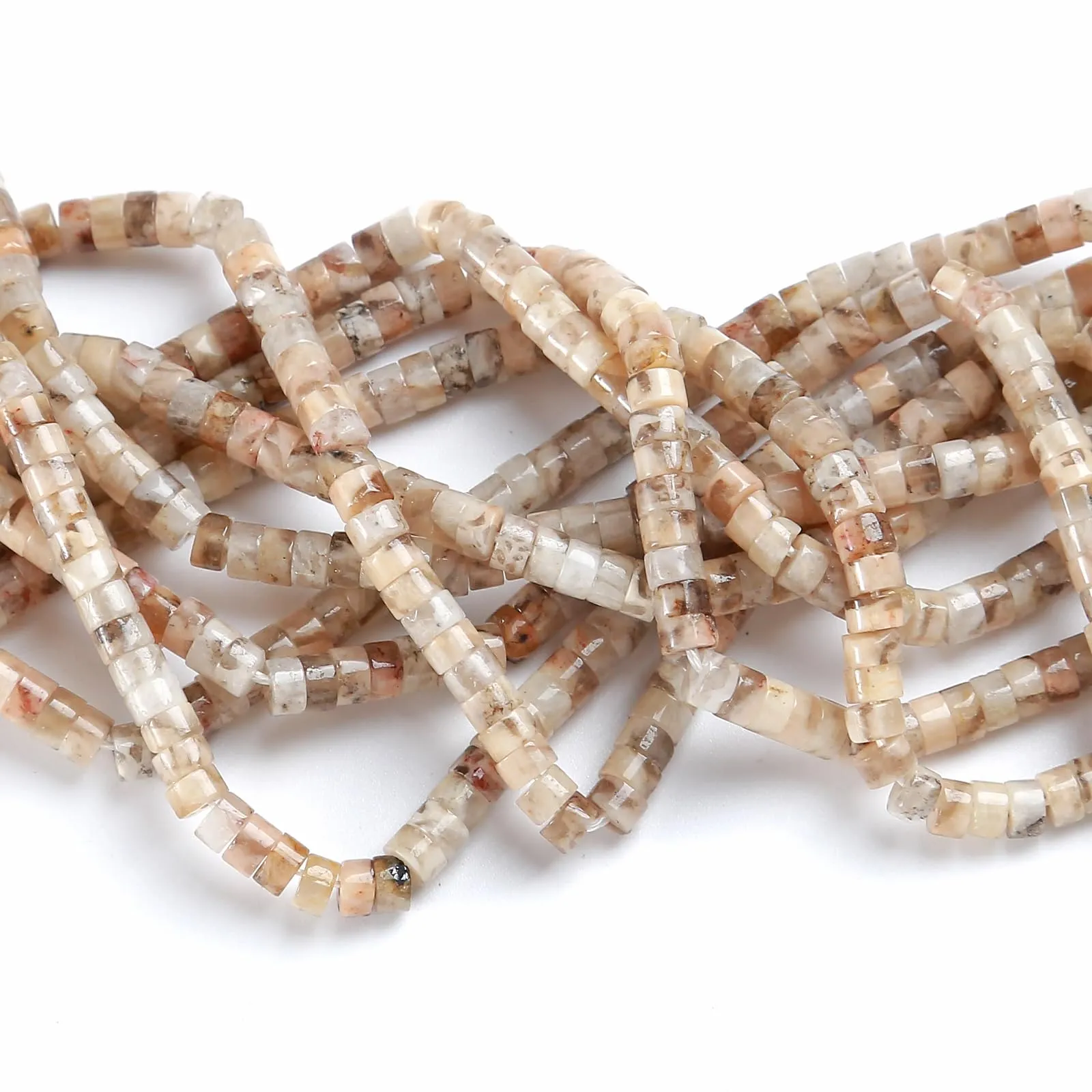 ZXYMLZI Perline in Pietra Fossile di Ciprea Fiorita, Rotonde e Piatte a Forma di Tubo, 2 x 4 mm, 150 Pezzi - immagine 4