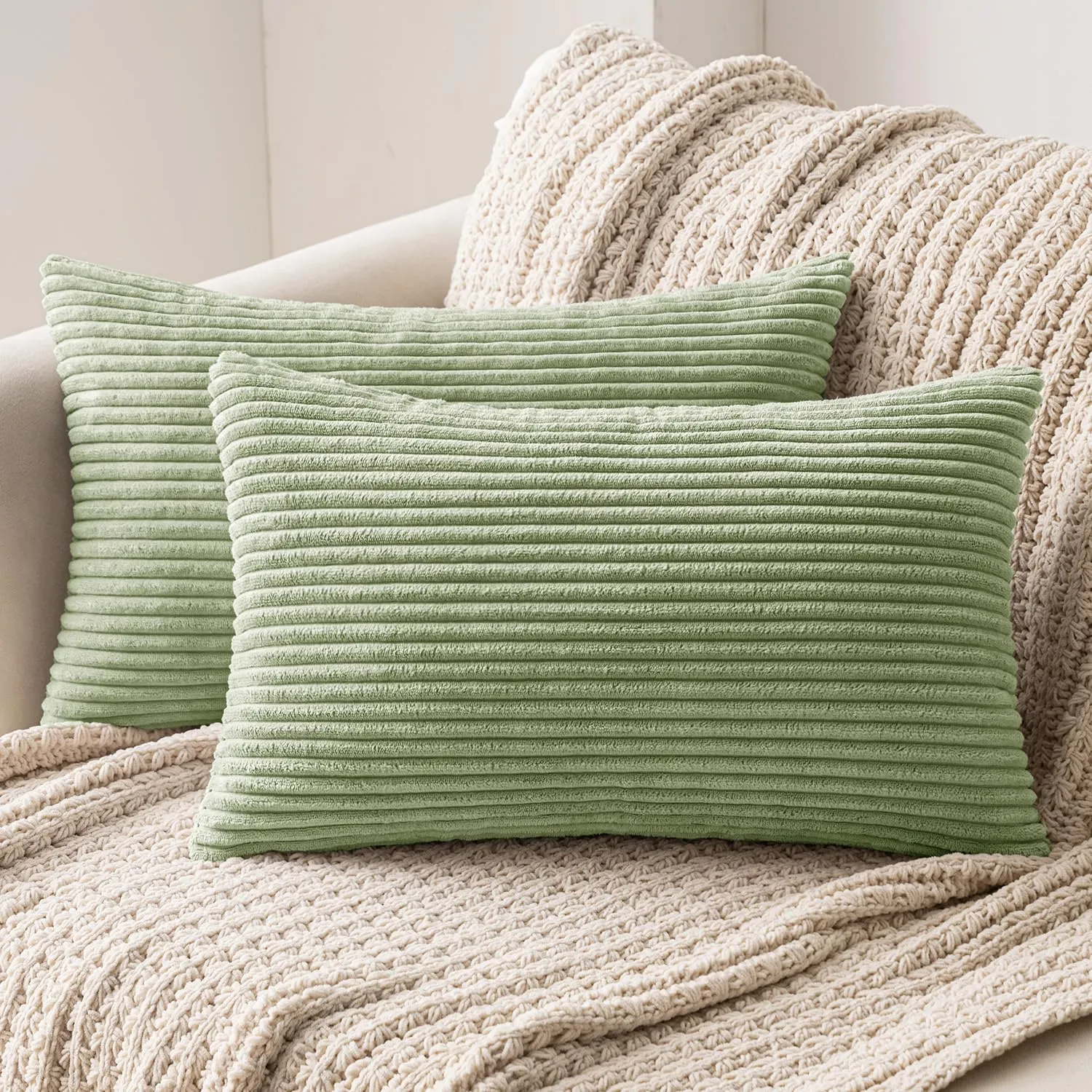 MIULEE Copricuscini in Velluto a Coste, 40x60 cm, 2 Pezzi, Fagiolo Verde - immagine 1