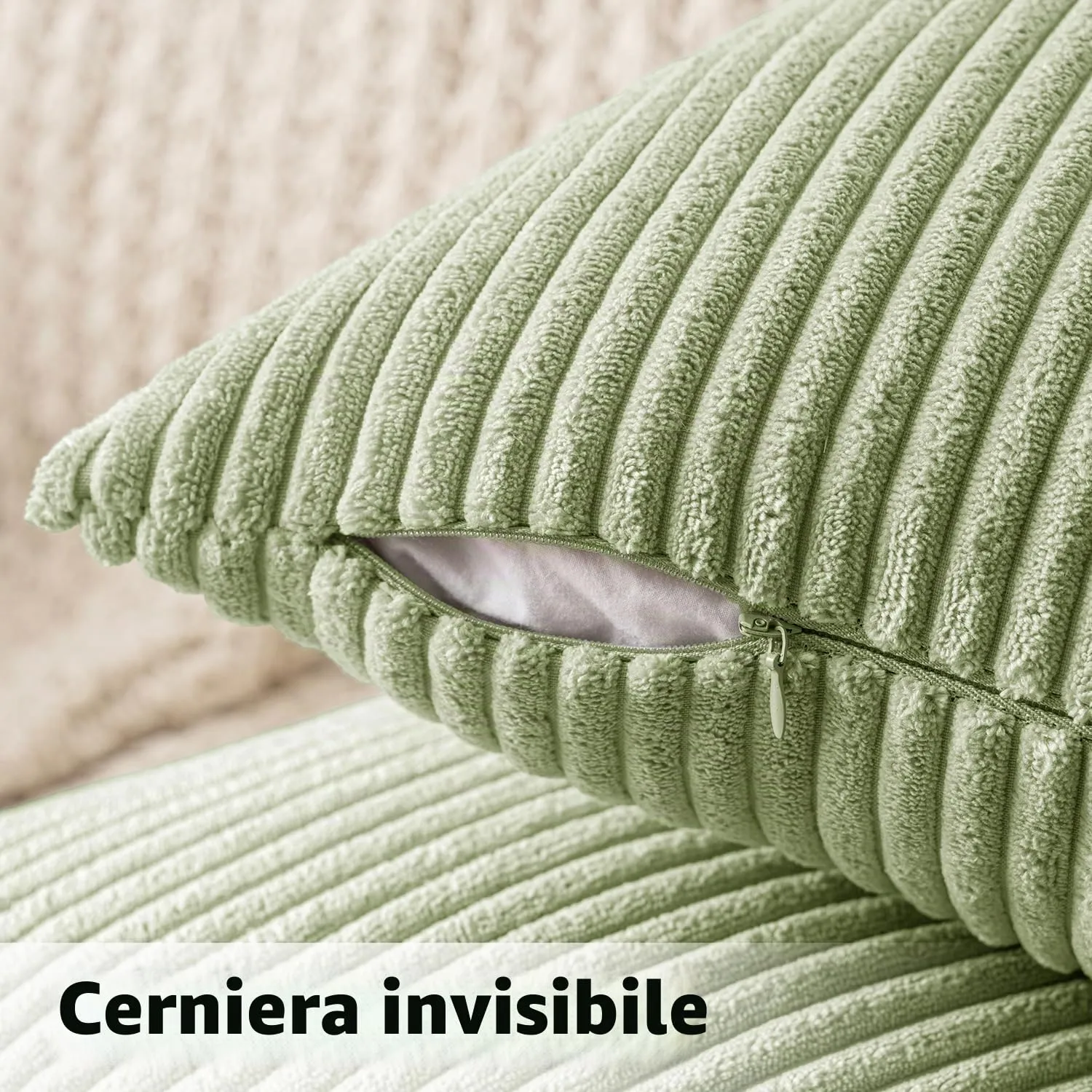 MIULEE Copricuscini in Velluto a Coste, 40x60 cm, 2 Pezzi, Fagiolo Verde - immagine 3