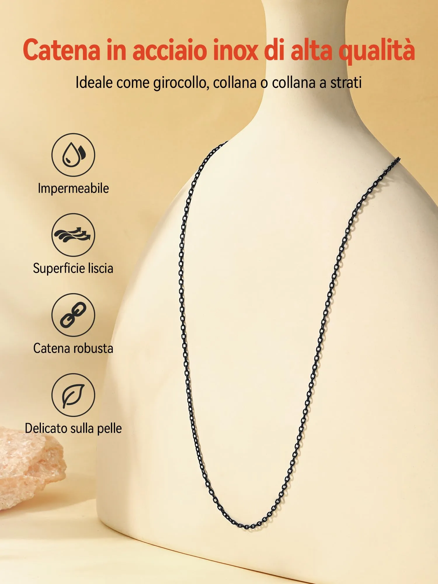 FaithHeart Collana Sottile in Acciaio Inossidabile Nero 1.4mm 40cm - immagine 3