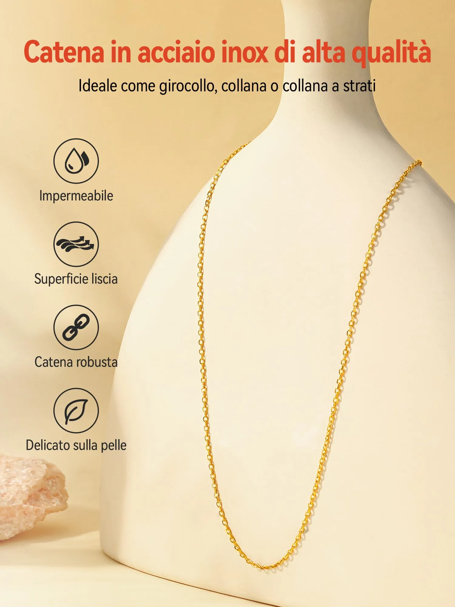 FaithHeart Collana in Acciaio Inossidabile Oro 1.4mm 55cm - immagine 6