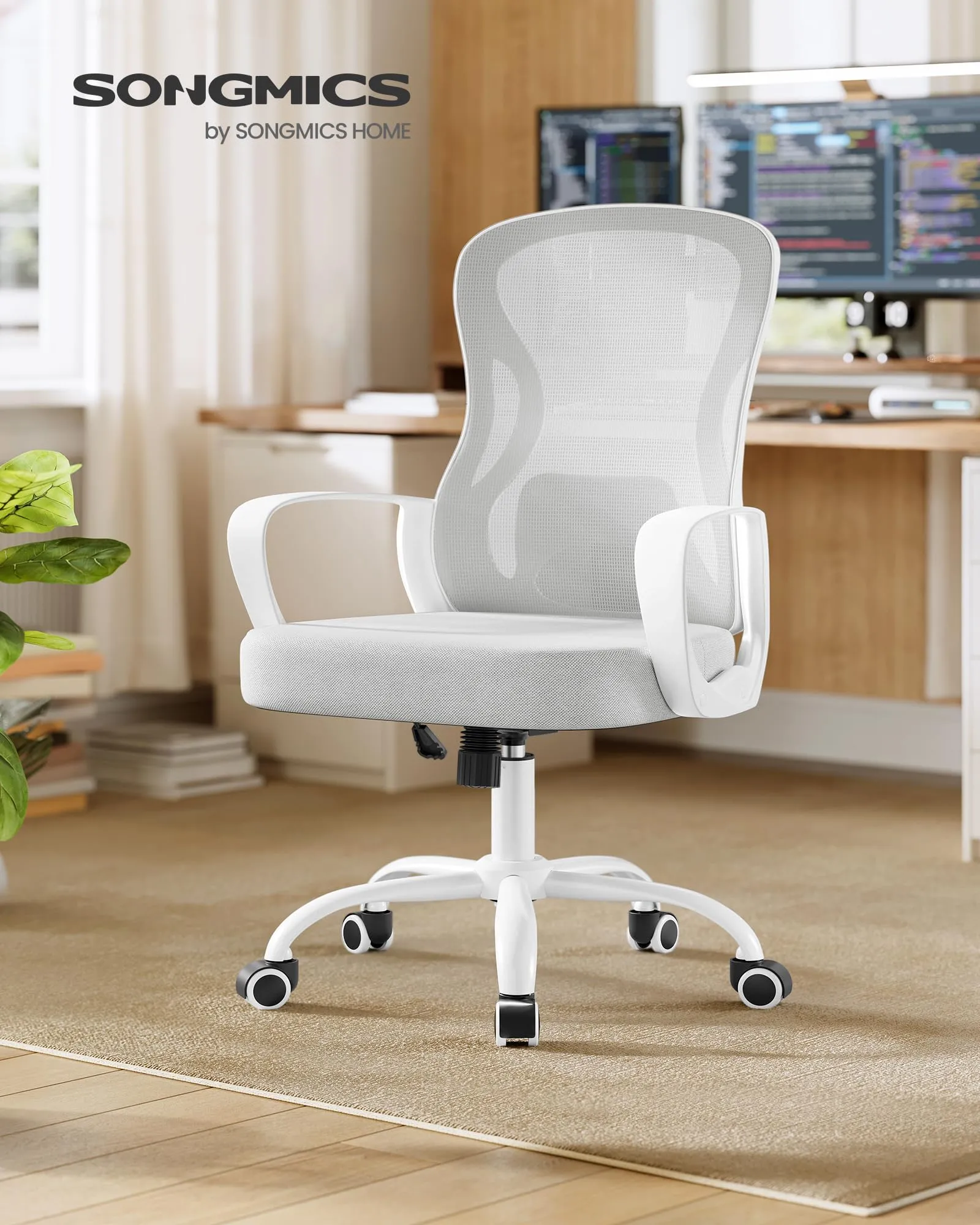 SONGMICS Sedia Ufficio Ergonomica Girevole in Rete, Supporto Lombare, Grigio Tortora e Bianco Nuvola OBN043GD02 - immagine 2