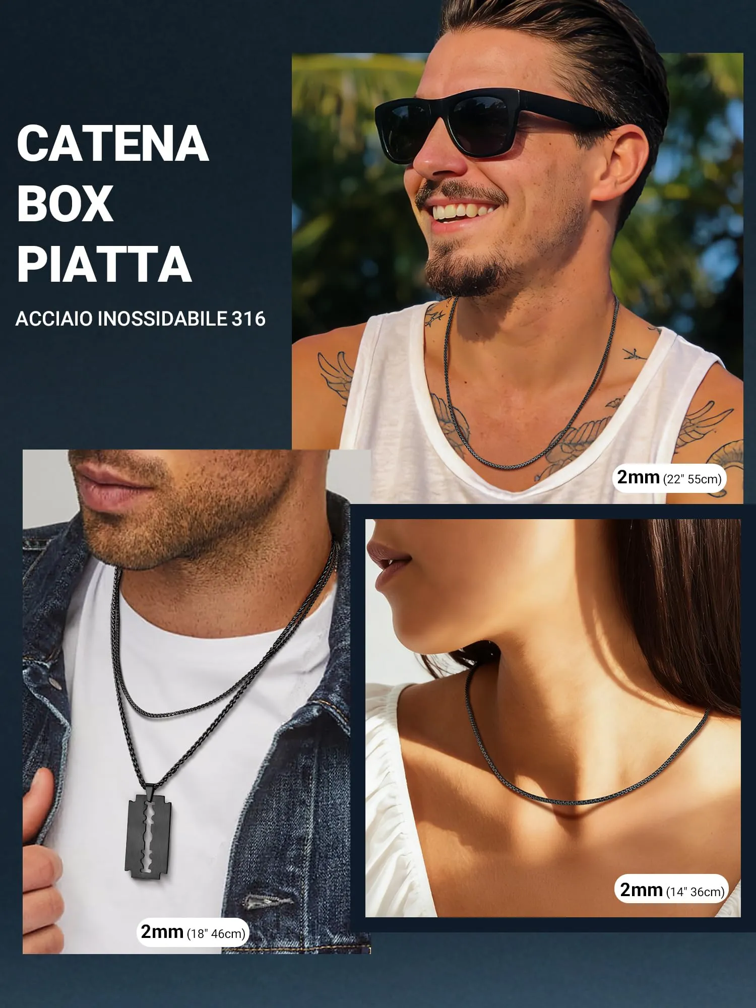 PROSTEEL Collana Uomo e Donna in Acciaio Inossidabile 316L, 2mm, 51cm, Nero - immagine 7