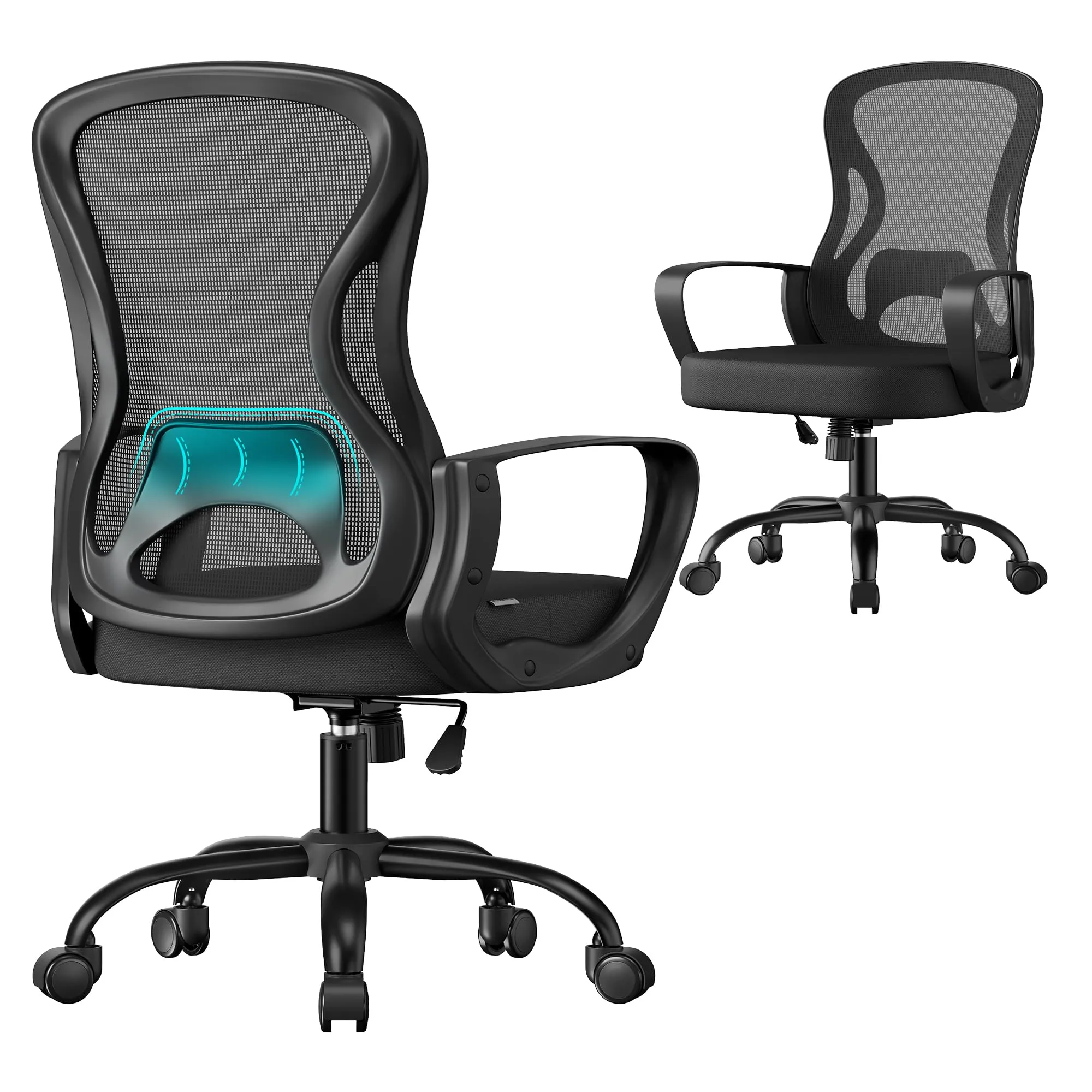 SONGMICS Sedia Ufficio Ergonomica in Rete con Supporto Lombare e Funzione Oscillante, Nero Inchiostro OBN043BH02 - immagine 1