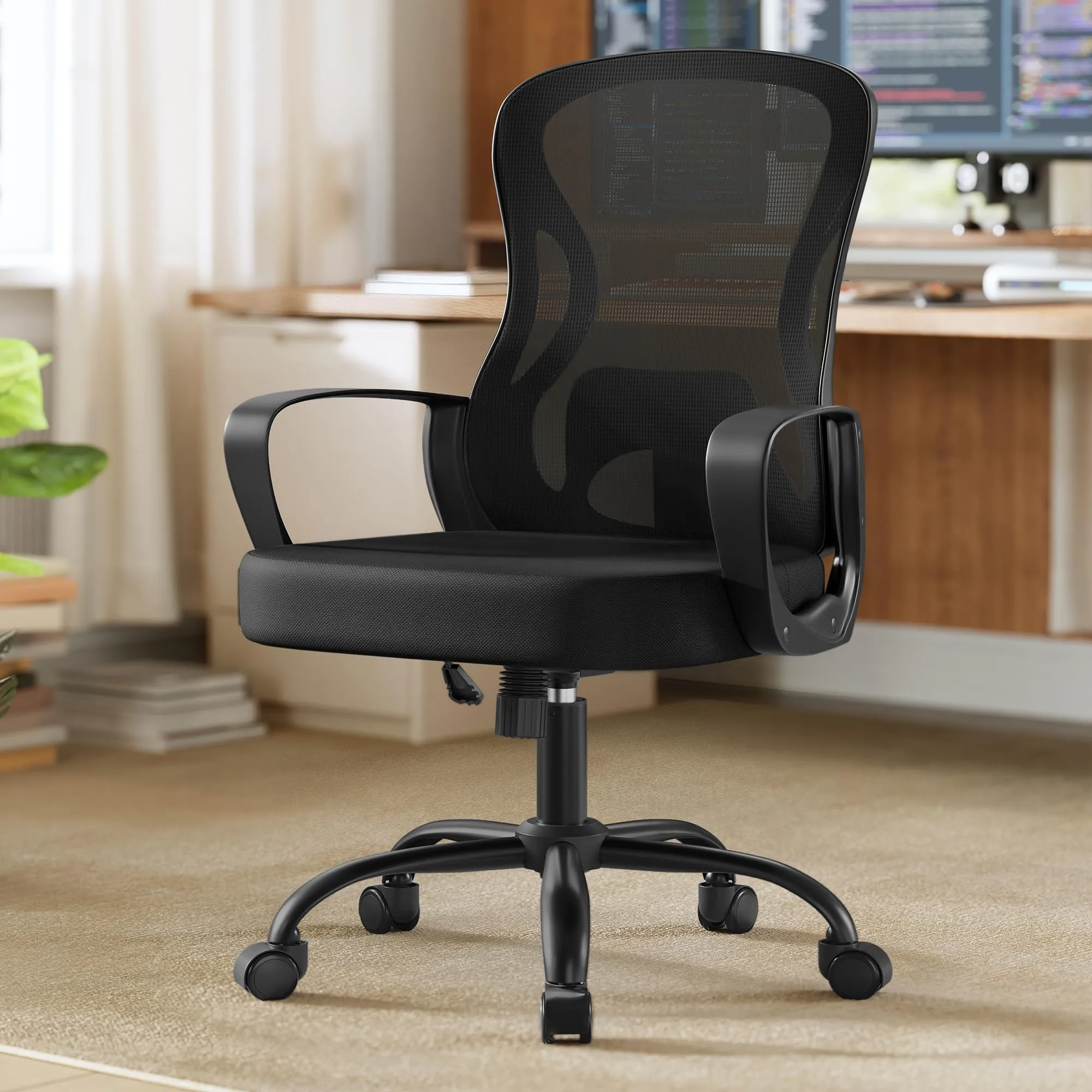 SONGMICS Sedia Ufficio Ergonomica in Rete con Supporto Lombare e Funzione Oscillante, Nero Inchiostro OBN043BH02 - immagine 2