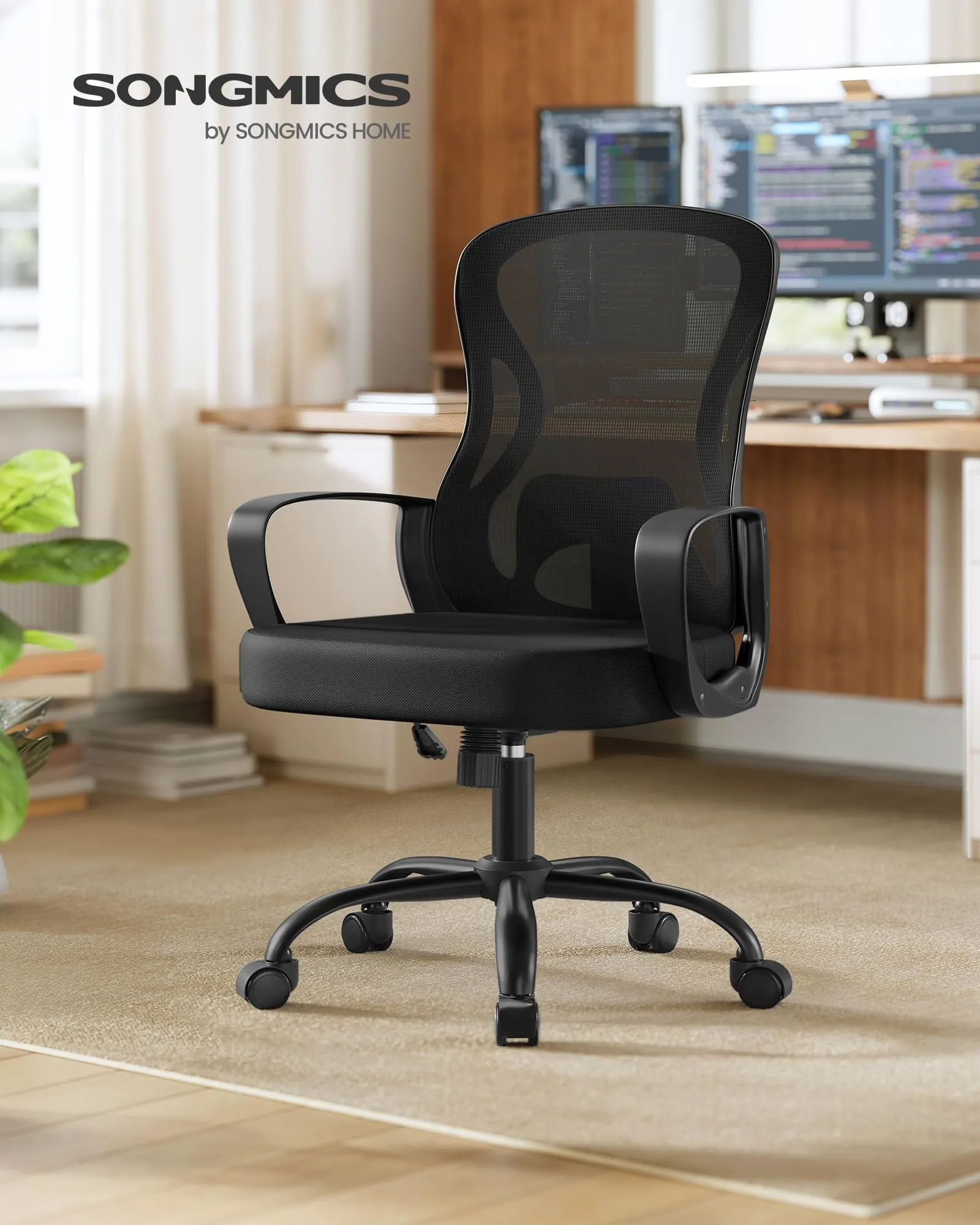 SONGMICS Sedia Ufficio Ergonomica in Rete con Supporto Lombare e Funzione Oscillante, Nero Inchiostro OBN043BH02 - immagine 3