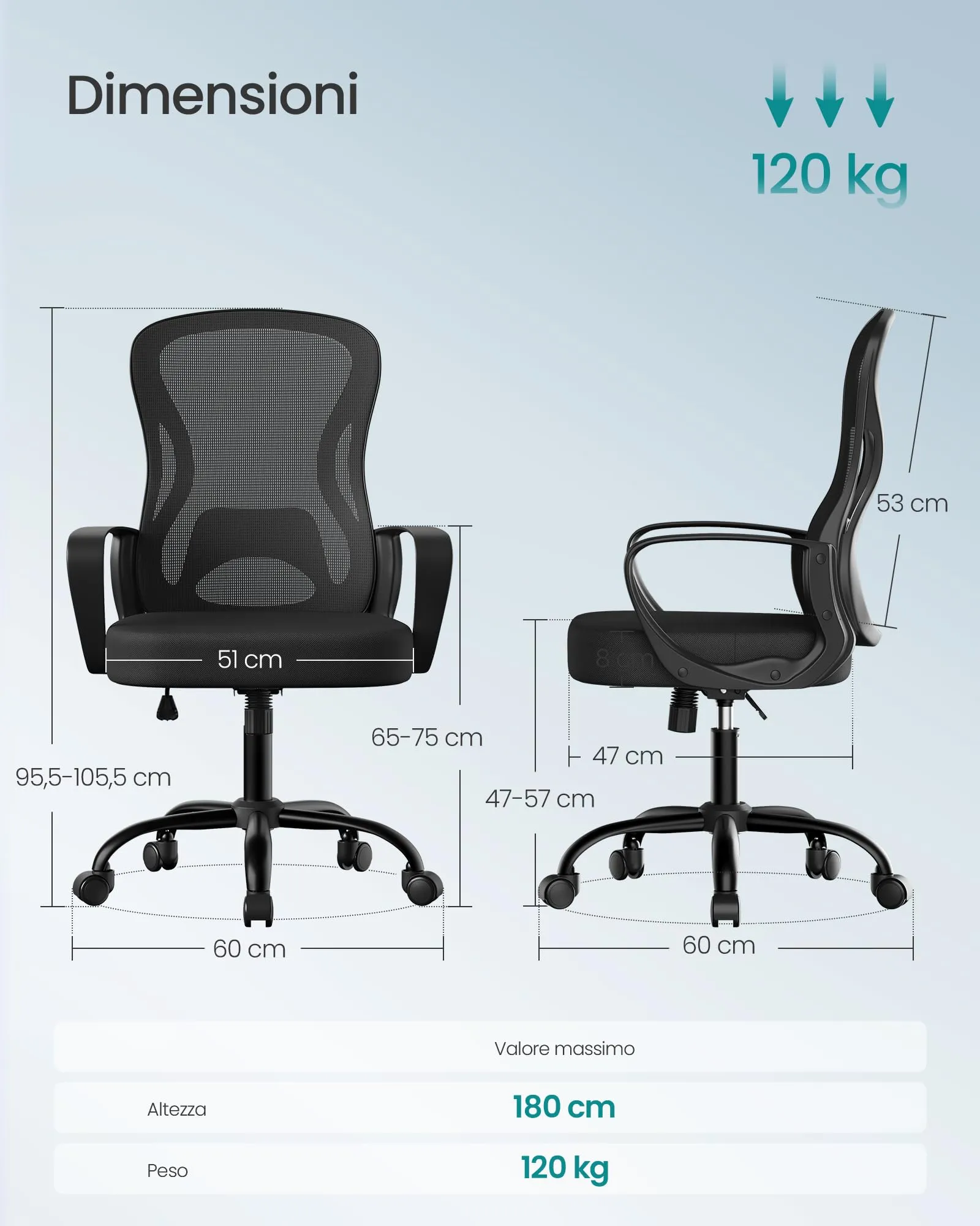 SONGMICS Sedia Ufficio Ergonomica in Rete con Supporto Lombare e Funzione Oscillante, Nero Inchiostro OBN043BH02 - immagine 4