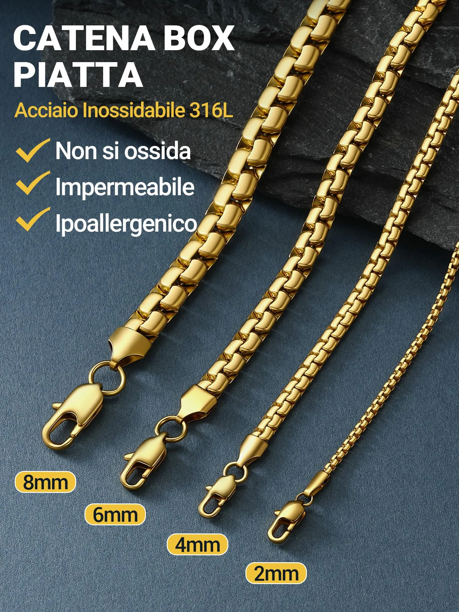 PROSTEEL Collana in Acciaio Inossidabile 2mm, 76cm, Oro - immagine 6