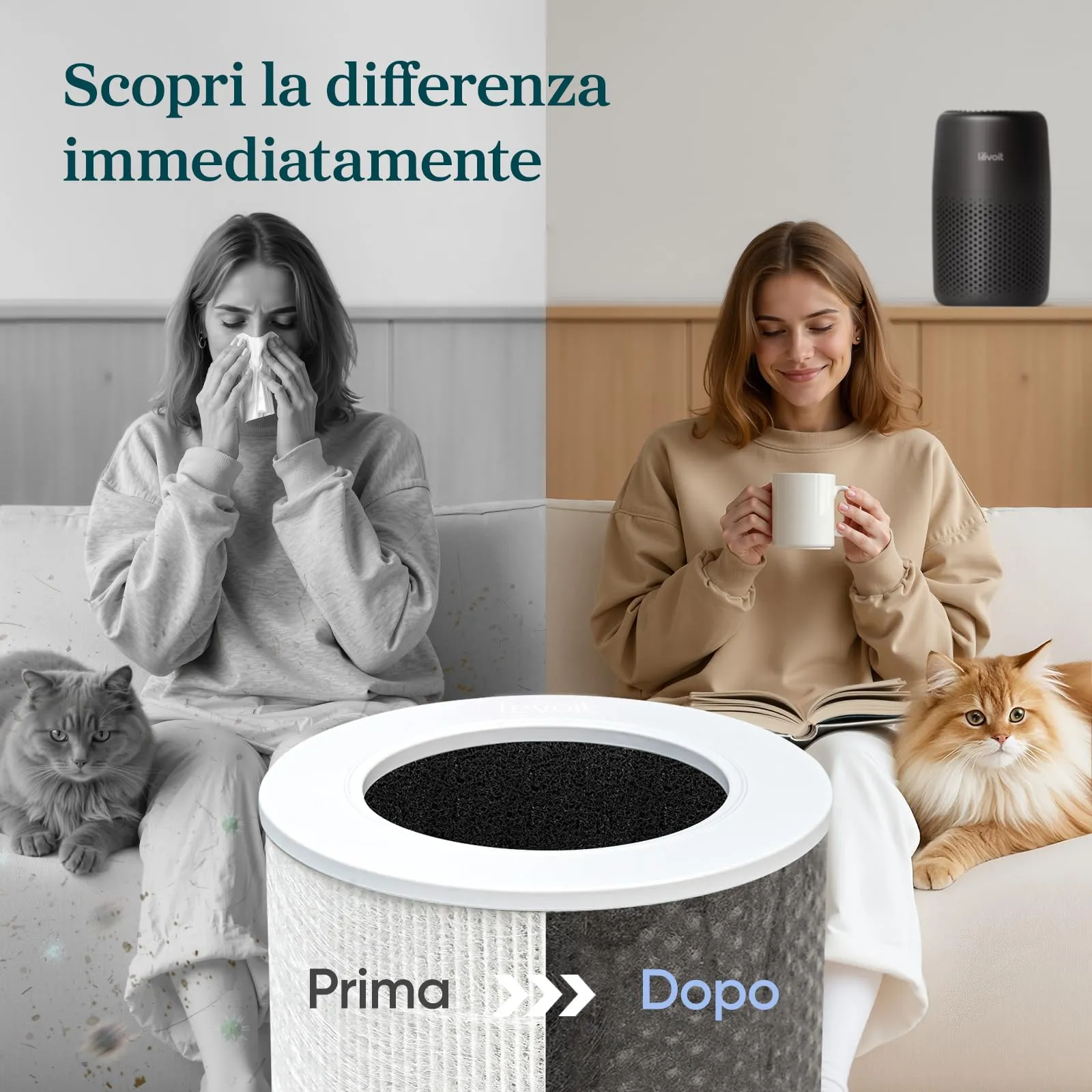 Levoit Core Mini Purificatore d'Aria con Filtro HEPA, Nero - immagine 6