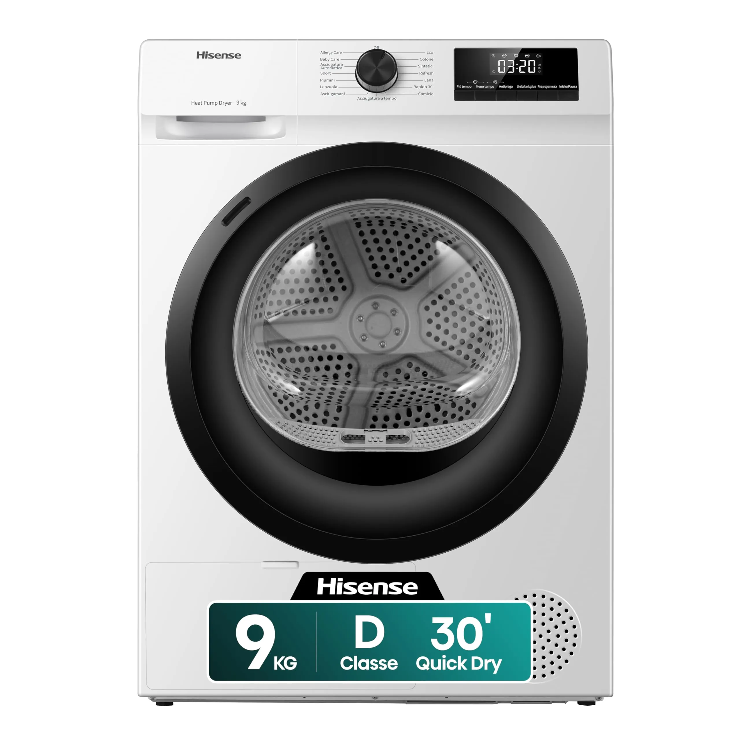 Hisense DHQE900UWDC Asciugatrice a Pompa di Calore, 9 Kg, Classe D, Bianco - immagine 1