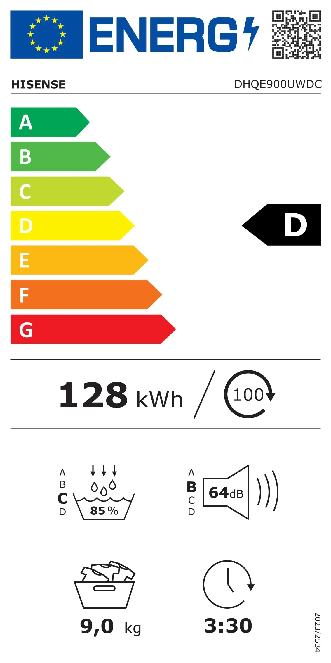Hisense DHQE900UWDC Asciugatrice a Pompa di Calore, 9 Kg, Classe D, Bianco - immagine 14