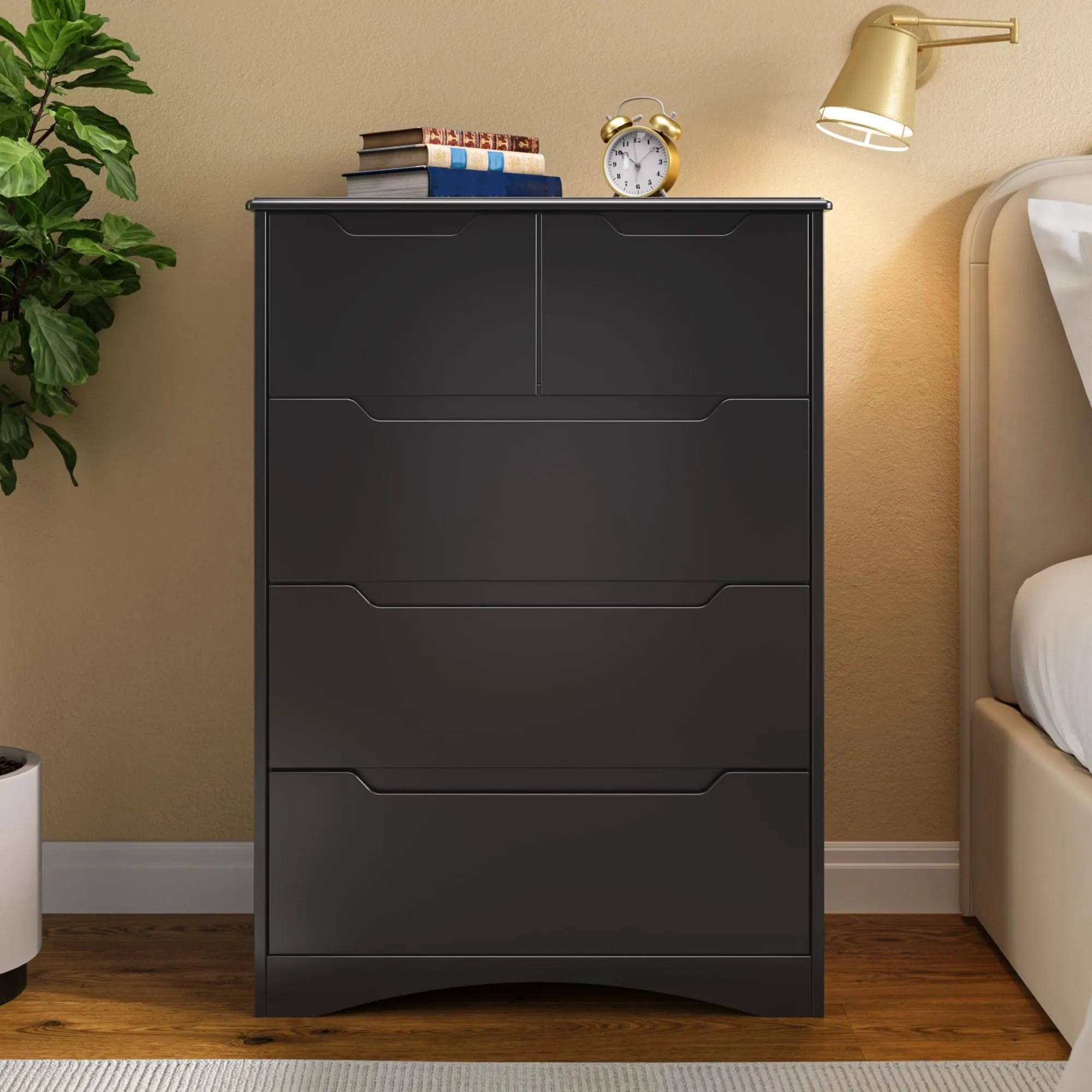 Blishom Cassettiera con 5 Cassetti, 94 x 72 x 41 cm, Nero - immagine 2