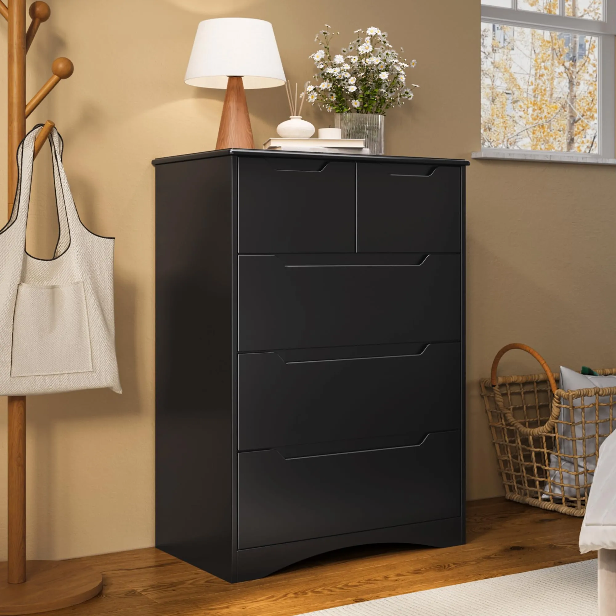 Blishom Cassettiera con 5 Cassetti, 94 x 72 x 41 cm, Nero - immagine 7