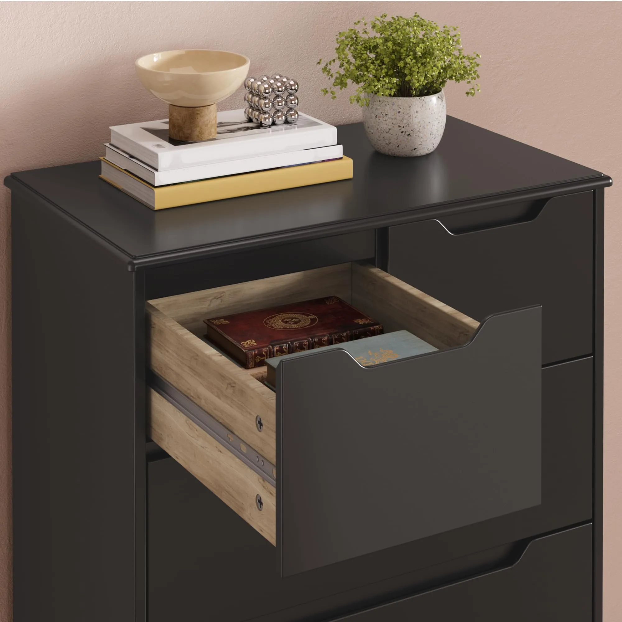 Blishom Cassettiera con 5 Cassetti, 94 x 72 x 41 cm, Nero - immagine 9
