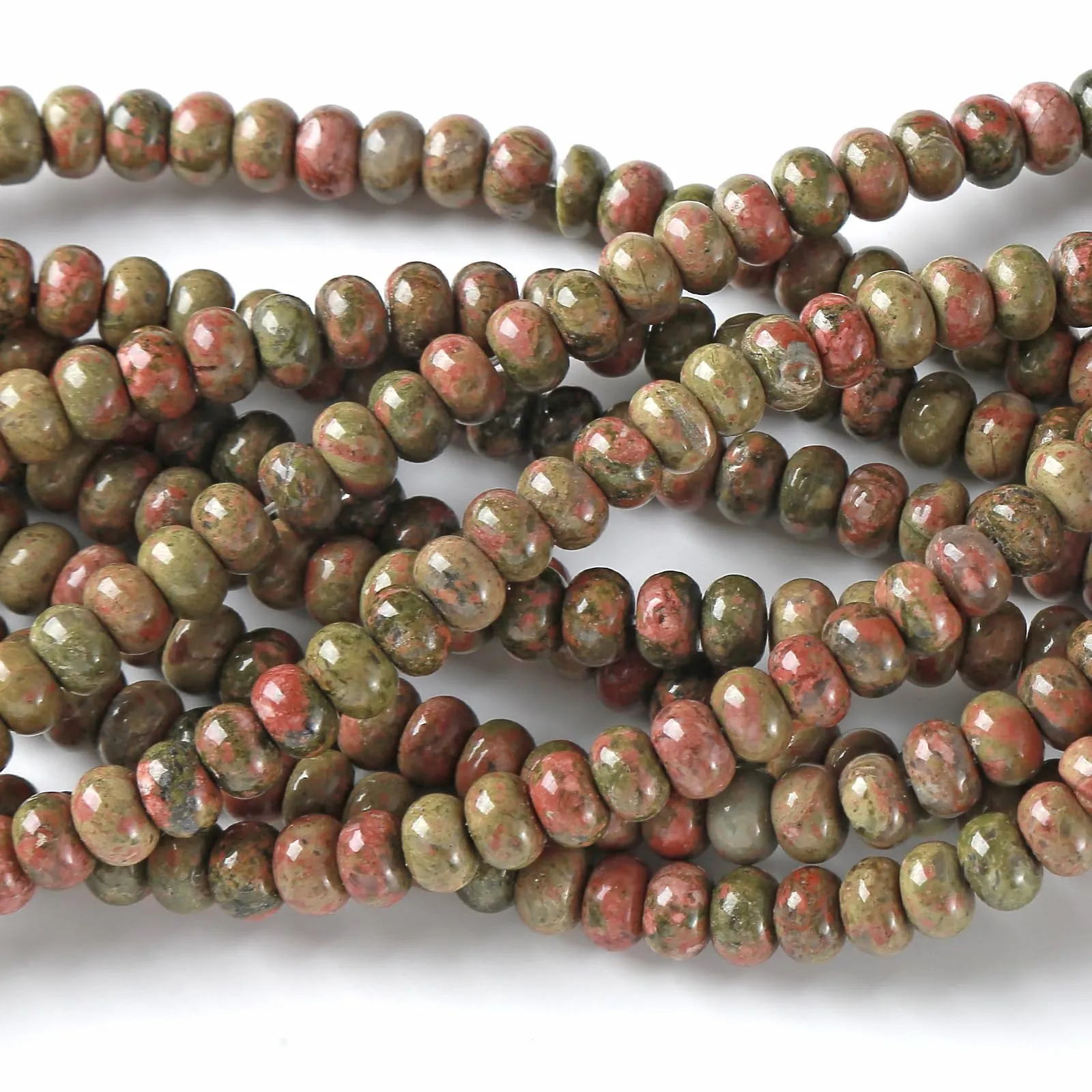 ZXYMLZI Perline Distanziatrici in Pietra Naturale Unakite Rondelle, 5 x 8 mm, 76 Pezzi - immagine 3
