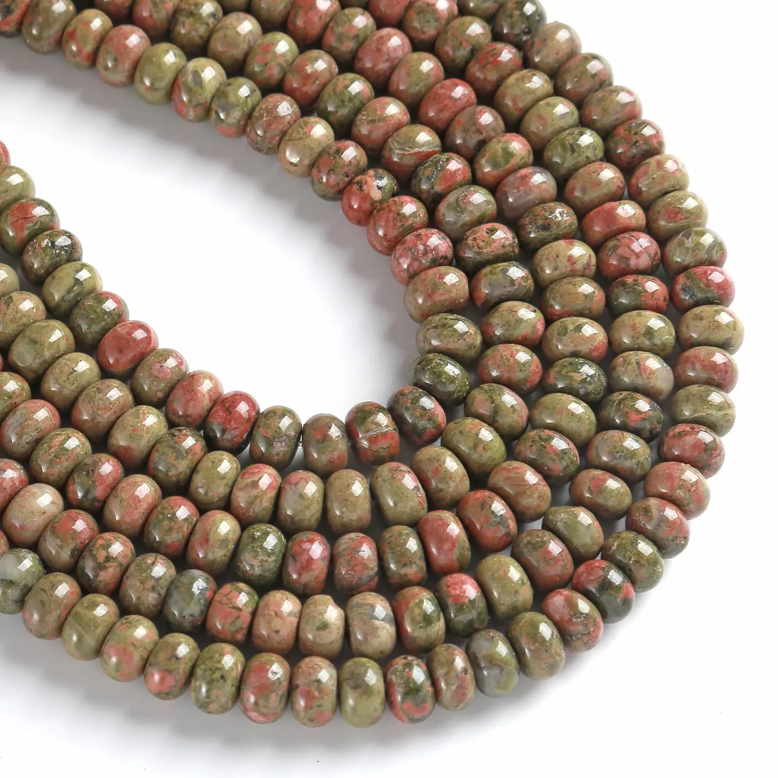 ZXYMLZI Perline Distanziatrici in Pietra Naturale Unakite Rondelle, 5 x 8 mm, 76 Pezzi - immagine 4
