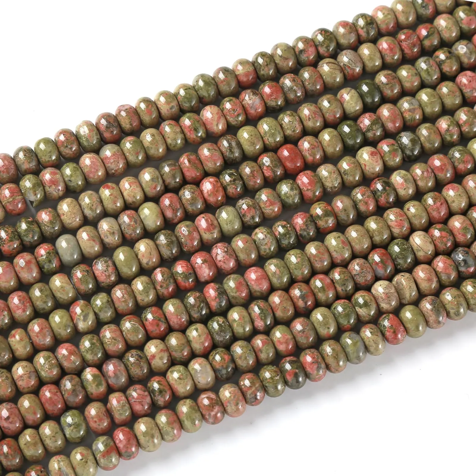ZXYMLZI Perline Distanziatrici in Pietra Naturale Unakite Rondelle, 5 x 8 mm, 76 Pezzi - immagine 5