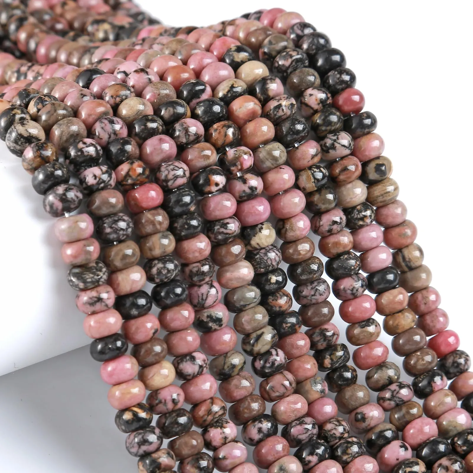 ZXYMLZI Perline in Rodonite Pizzo Nero Naturale, 5 x 8 mm, 76 Pezzi - immagine 1