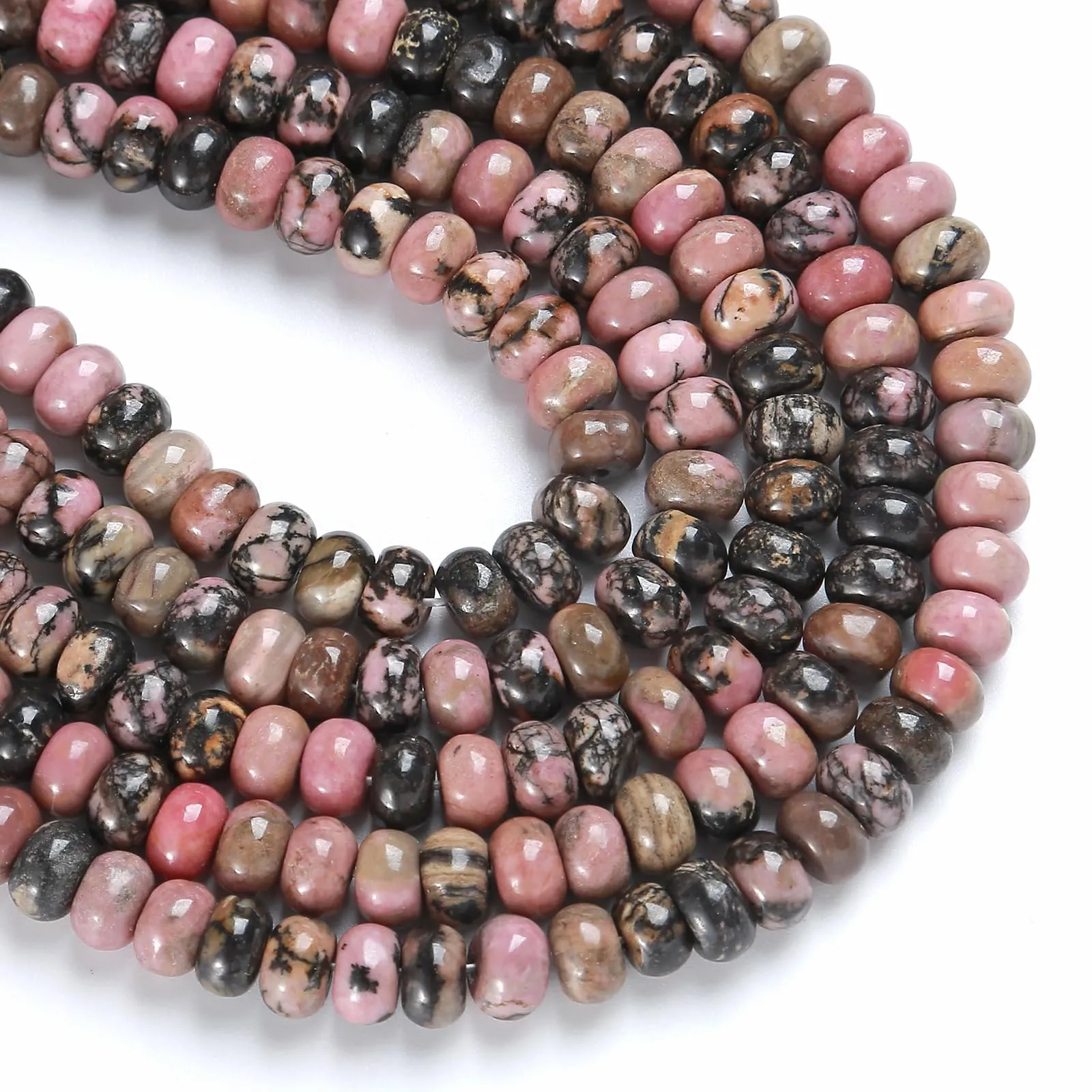 ZXYMLZI Perline in Rodonite Pizzo Nero Naturale, 5 x 8 mm, 76 Pezzi - immagine 3