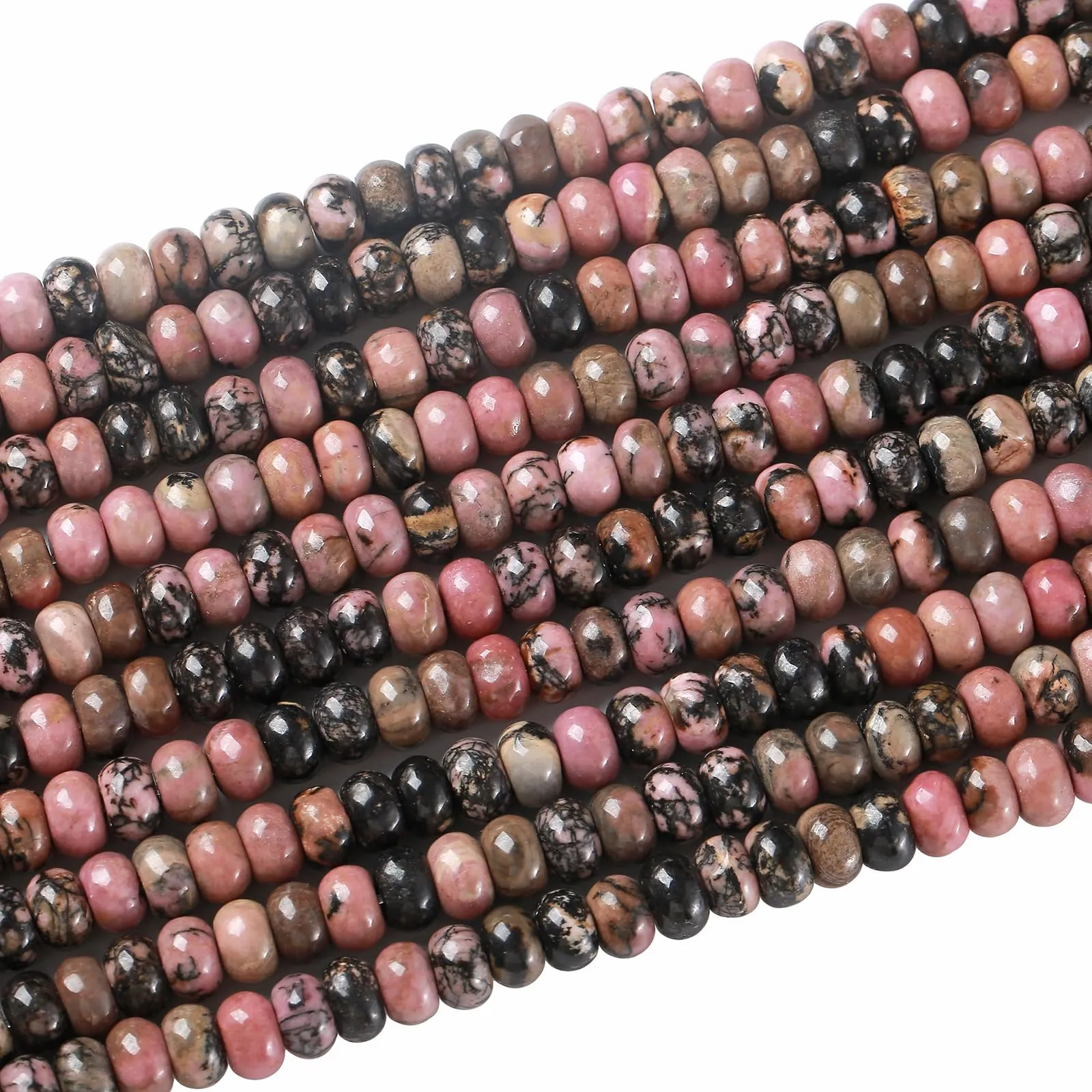ZXYMLZI Perline in Rodonite Pizzo Nero Naturale, 5 x 8 mm, 76 Pezzi - immagine 4
