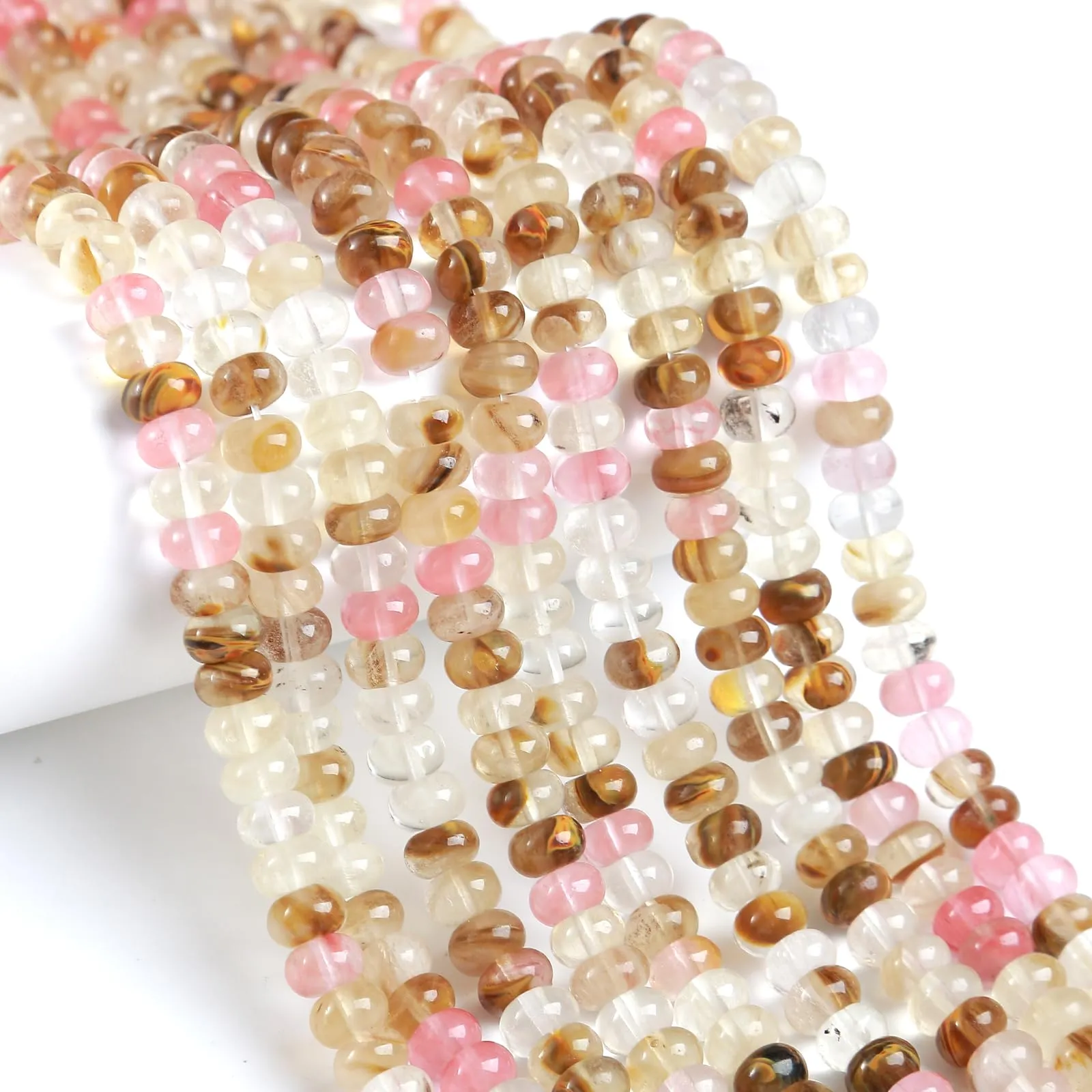 ZXYMLZI Watermelon Tourmaline Natural Stone Rondelle Beads, 5x8mm Abacus Disk, 76pcs - immagine 2