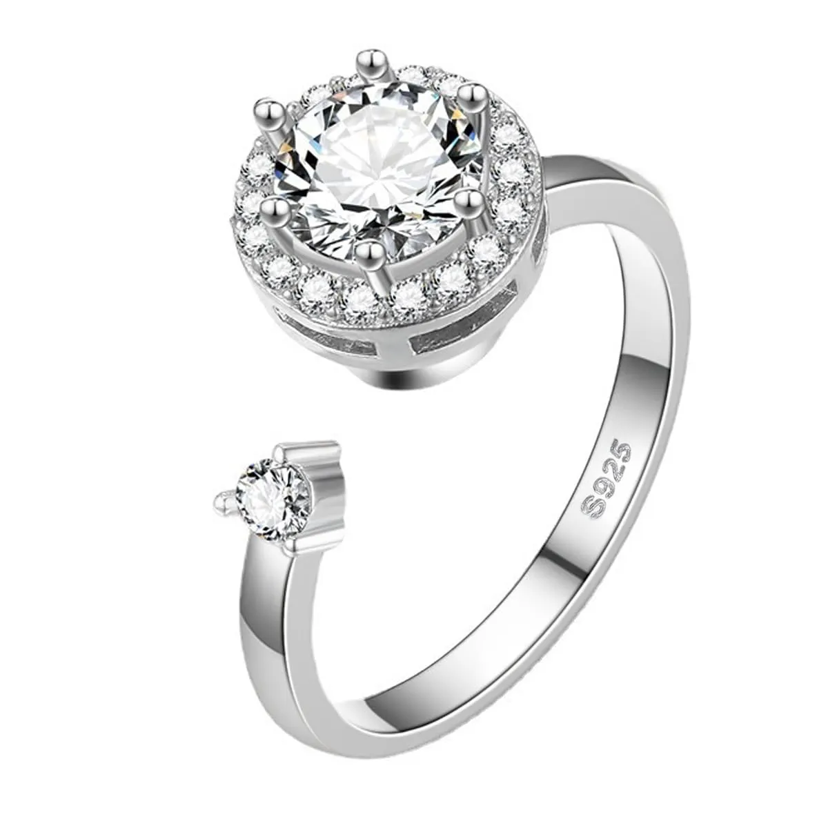 FEIKFEIZ Anello da donna in argento sterling 925 placcato oro bianco 18K con moissanite 1 ct regolabile - immagine 1