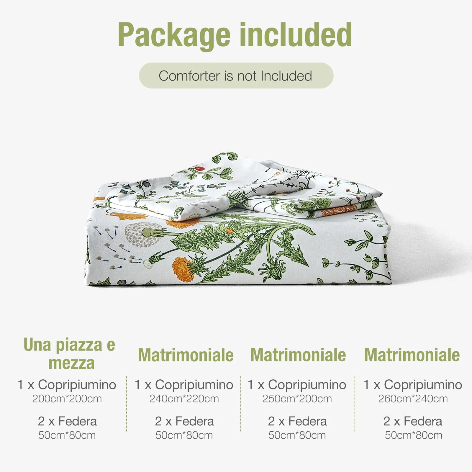 Tokokimo Set Copripiumino Matrimoniale 3 Pezzi in Microfibra con Motivo a Ramoscelli e Foglie, 240x220cm, Dente di Leone - immagine 6