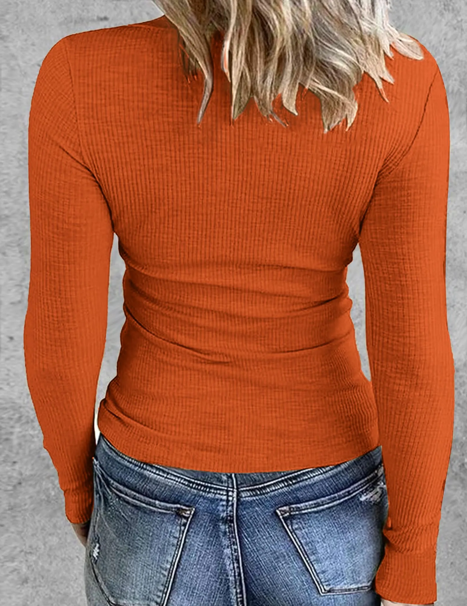 Zeagoo Maglia Donna Manica Lunga Girocollo Elasticizzata Slim Fit Costine Tinta Unita Caramello XXL - immagine 5